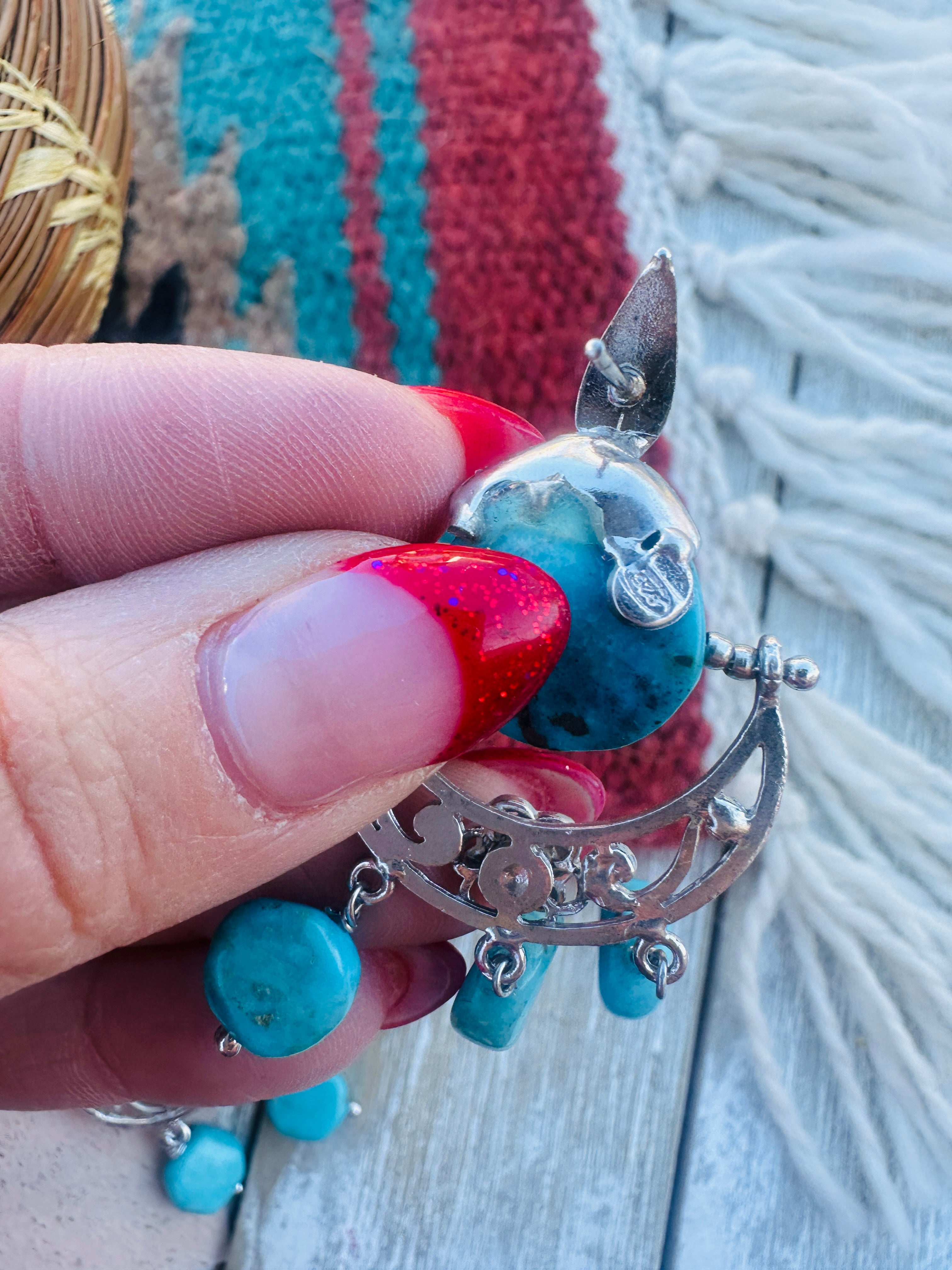 Handcrafted Turquoise & Sterling Silver Flower Dangle Earrings