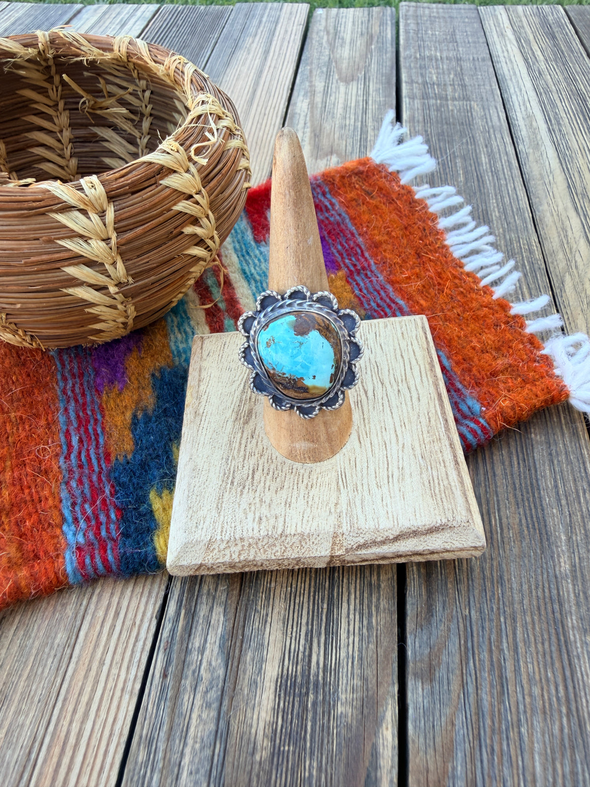 Handcrafted Royston Turquoise & Sterling Silver Ring 8 by Rosella Paxson