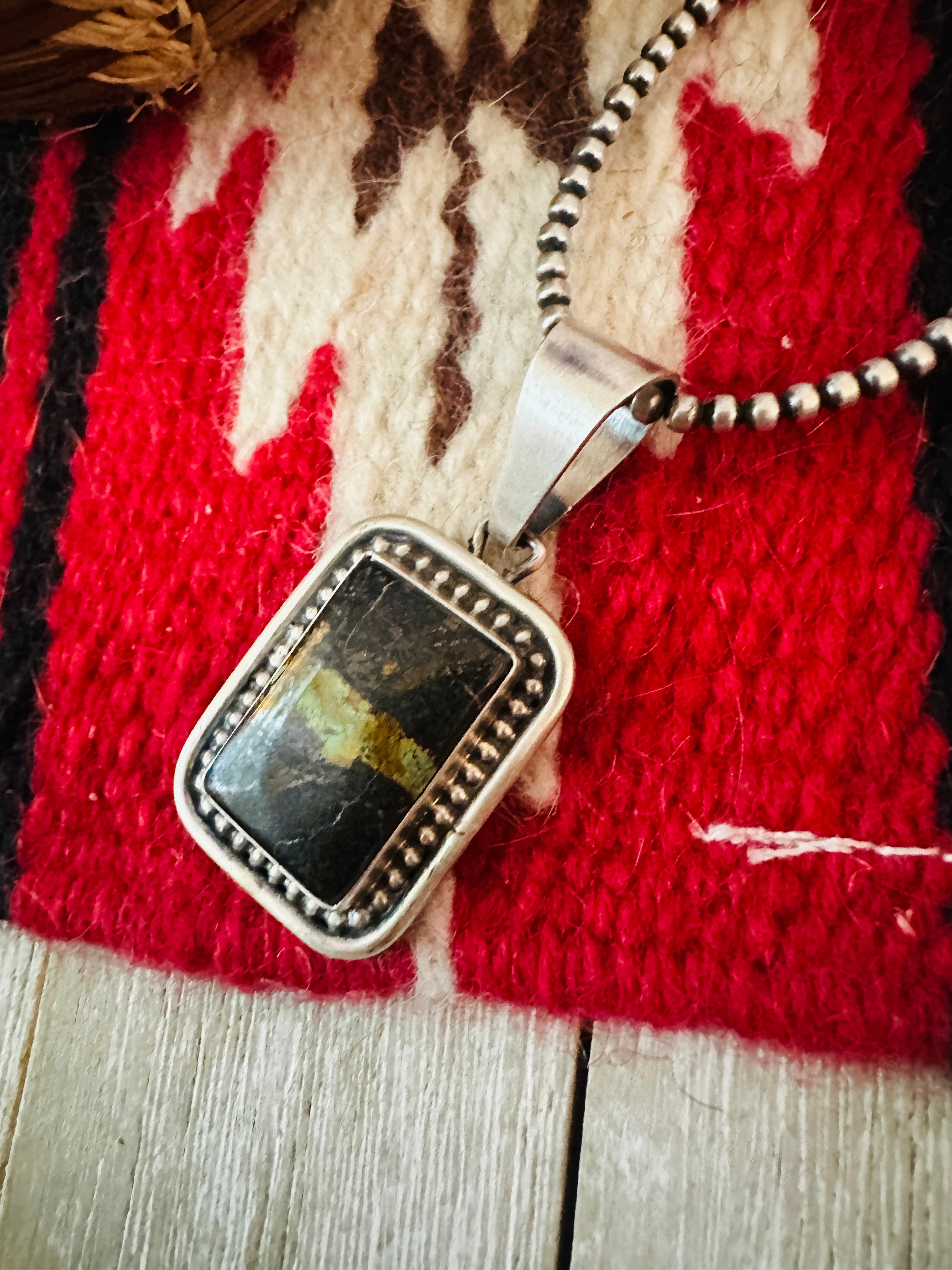 Handcrafted Sterling Silver & Blackjack Turquoise Pendant