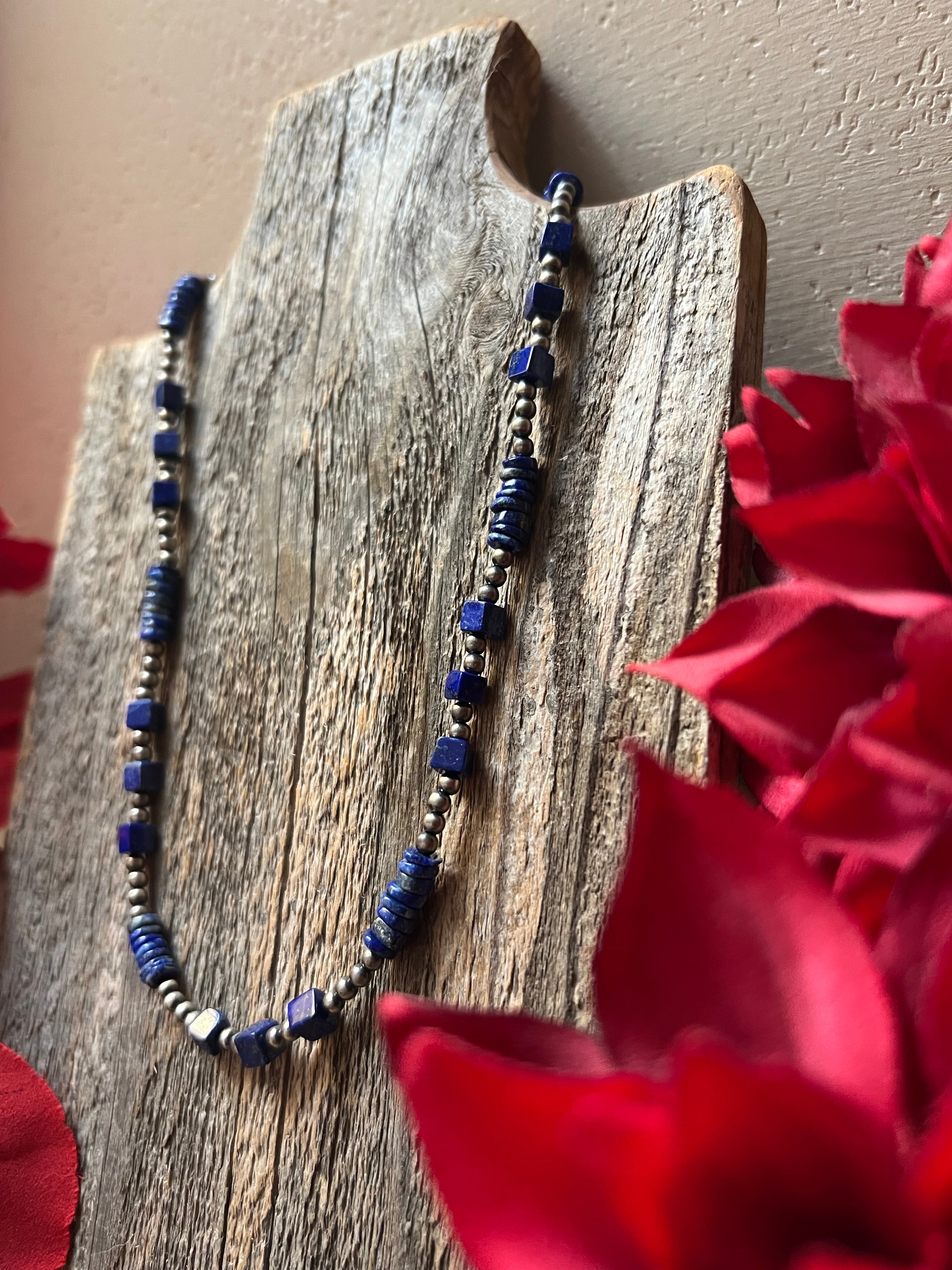 Handmade Lapis & Sterling Silver Beaded Necklace
