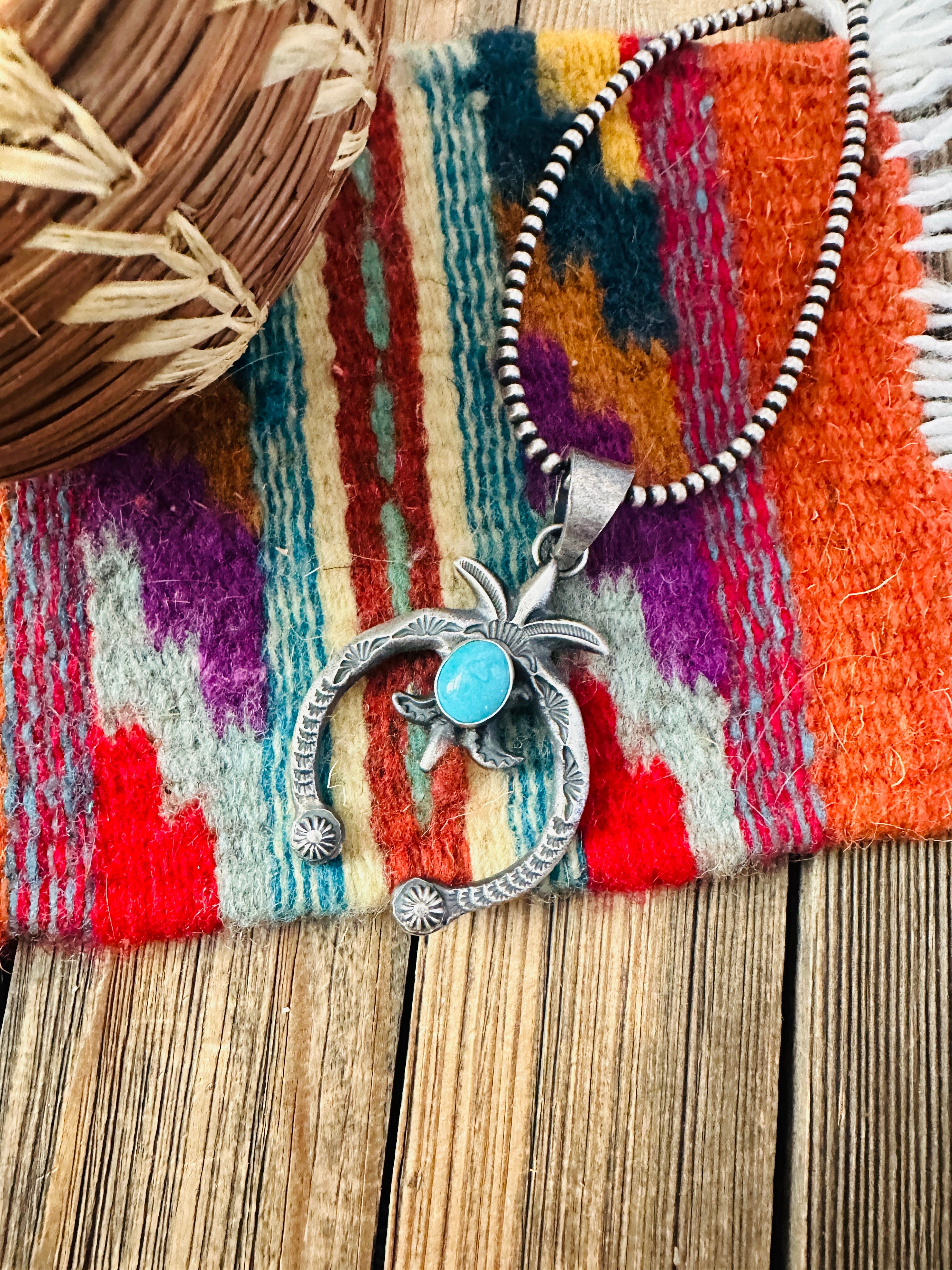 Handcrafted Sterling Silver & Kingman Turquoise Naja Pendant by Kevin Billah