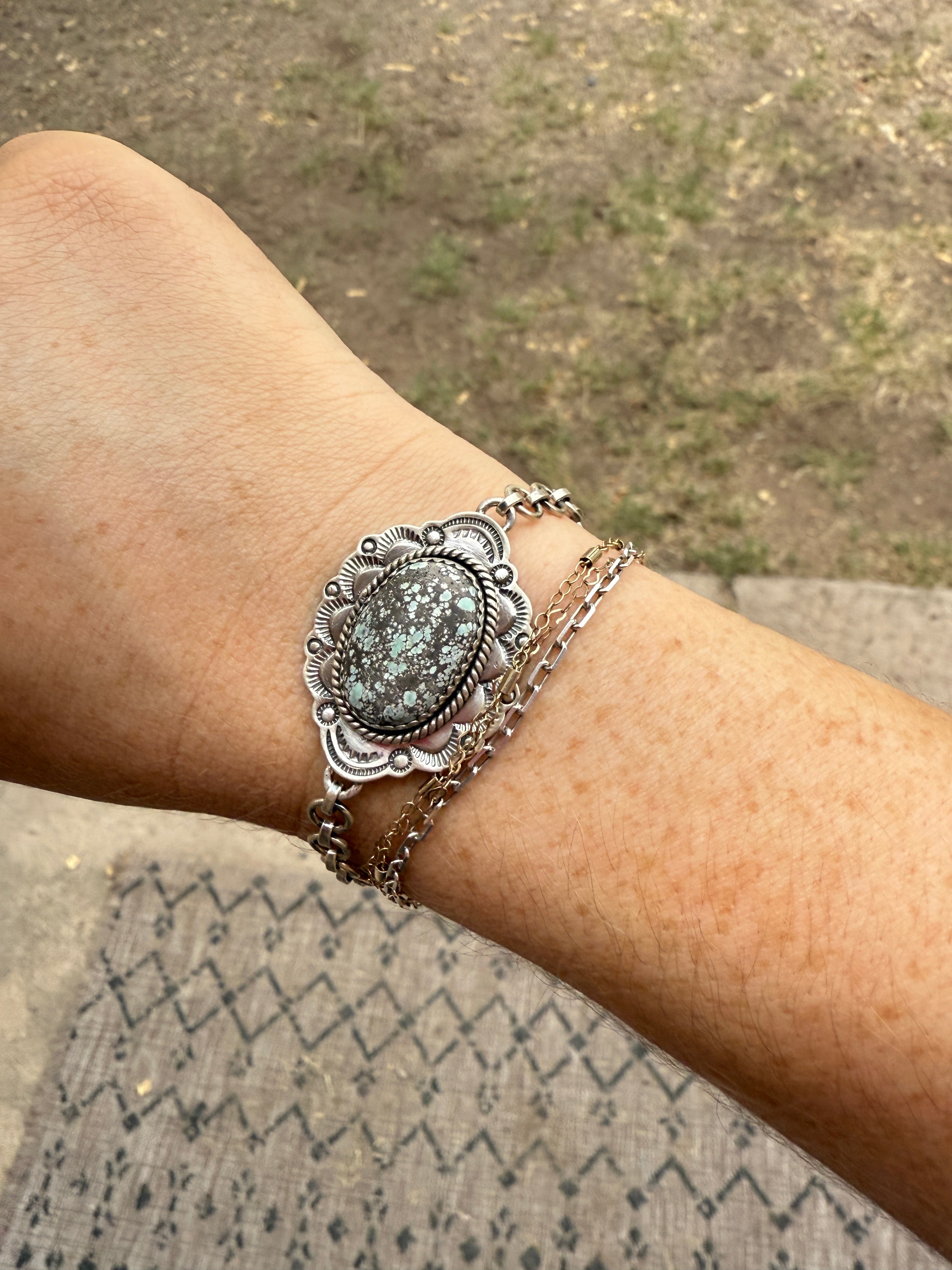 Handcrafted Sterling Silver Starfox Variscite Bracelet Signed Nizhoni