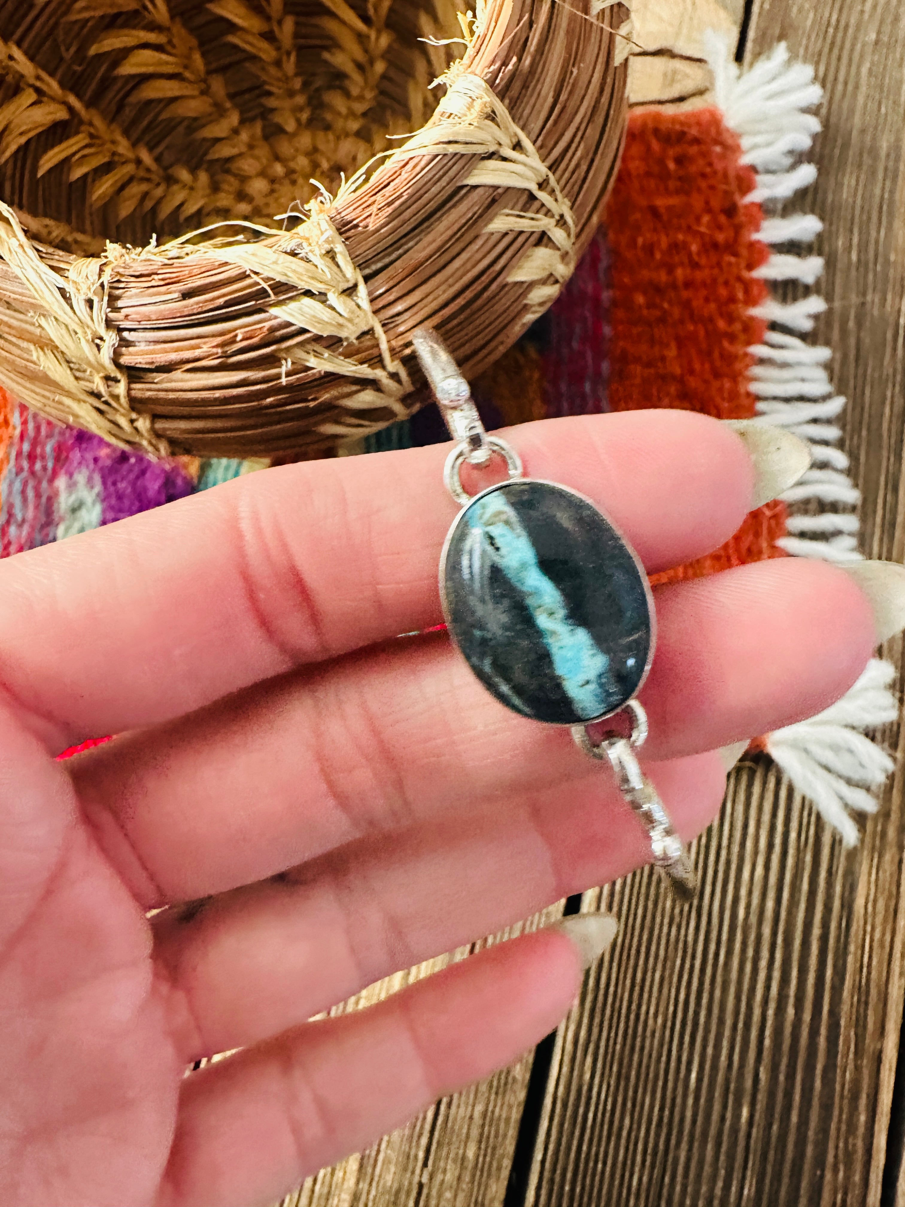 Handcrafted Turquoise & Sterling Silver Hinged Bangle Bracelet