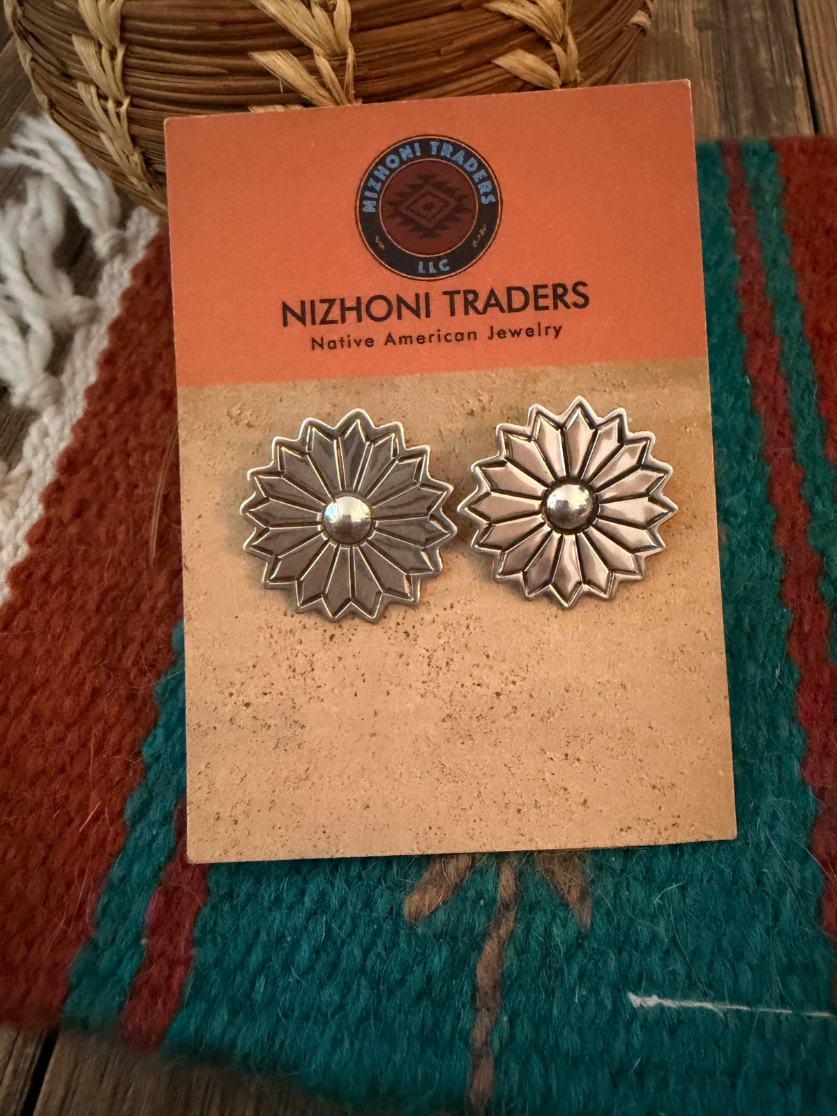 Old Pawn Handcrafted Sterling Silver Flower Post Earrings