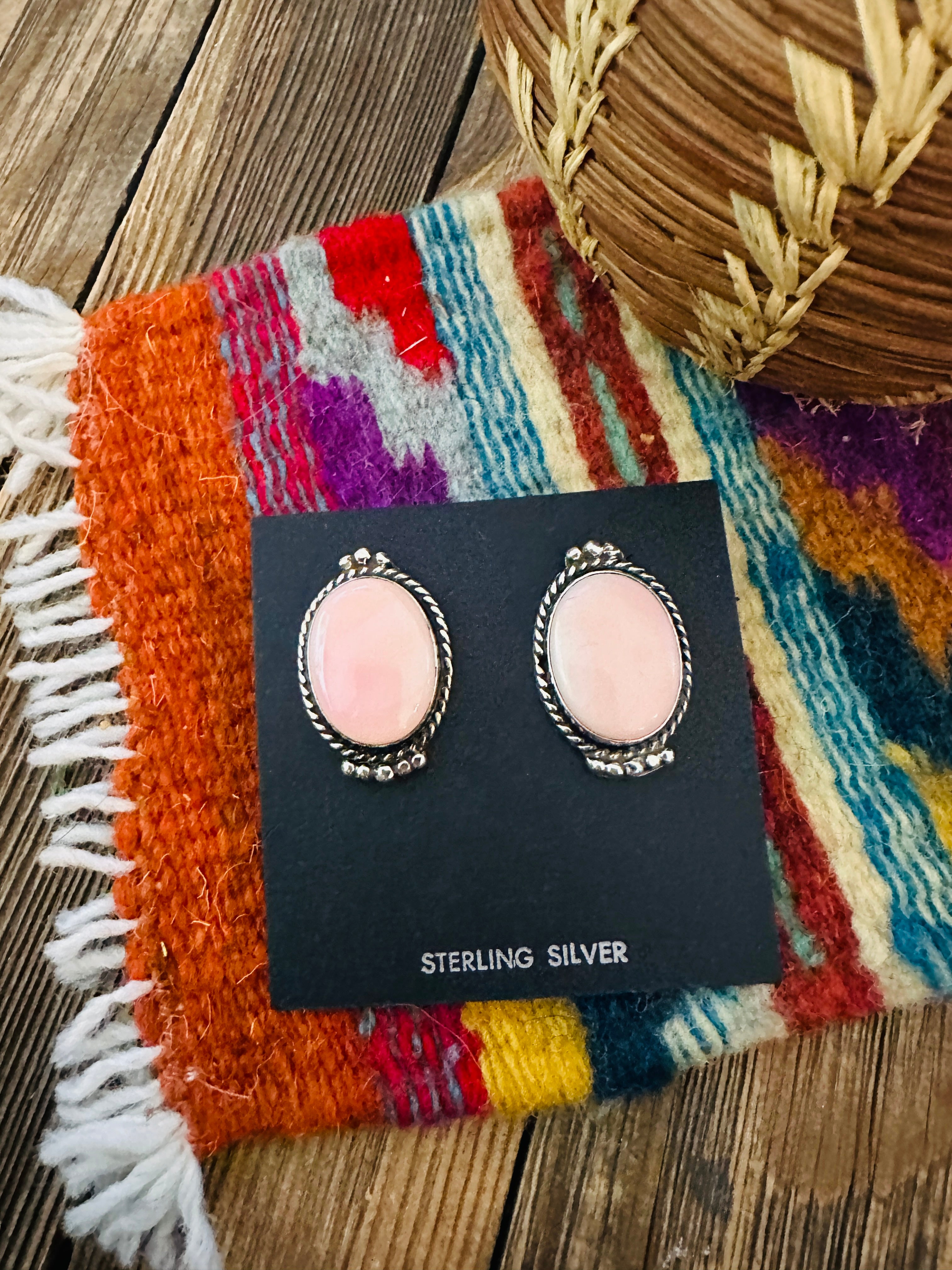 Handcrafted Queen Pink Conch & Sterling Silver Post Earrings