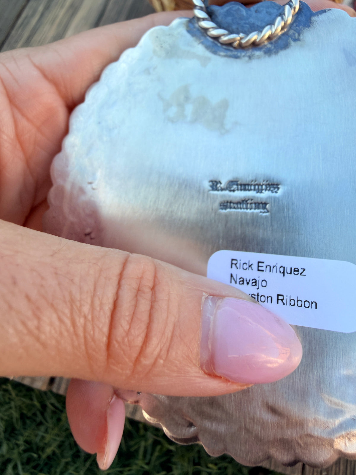Handcrafted Sterling Silver & Royston Ribbon Turquoise Pendant by Rick Enriquez
