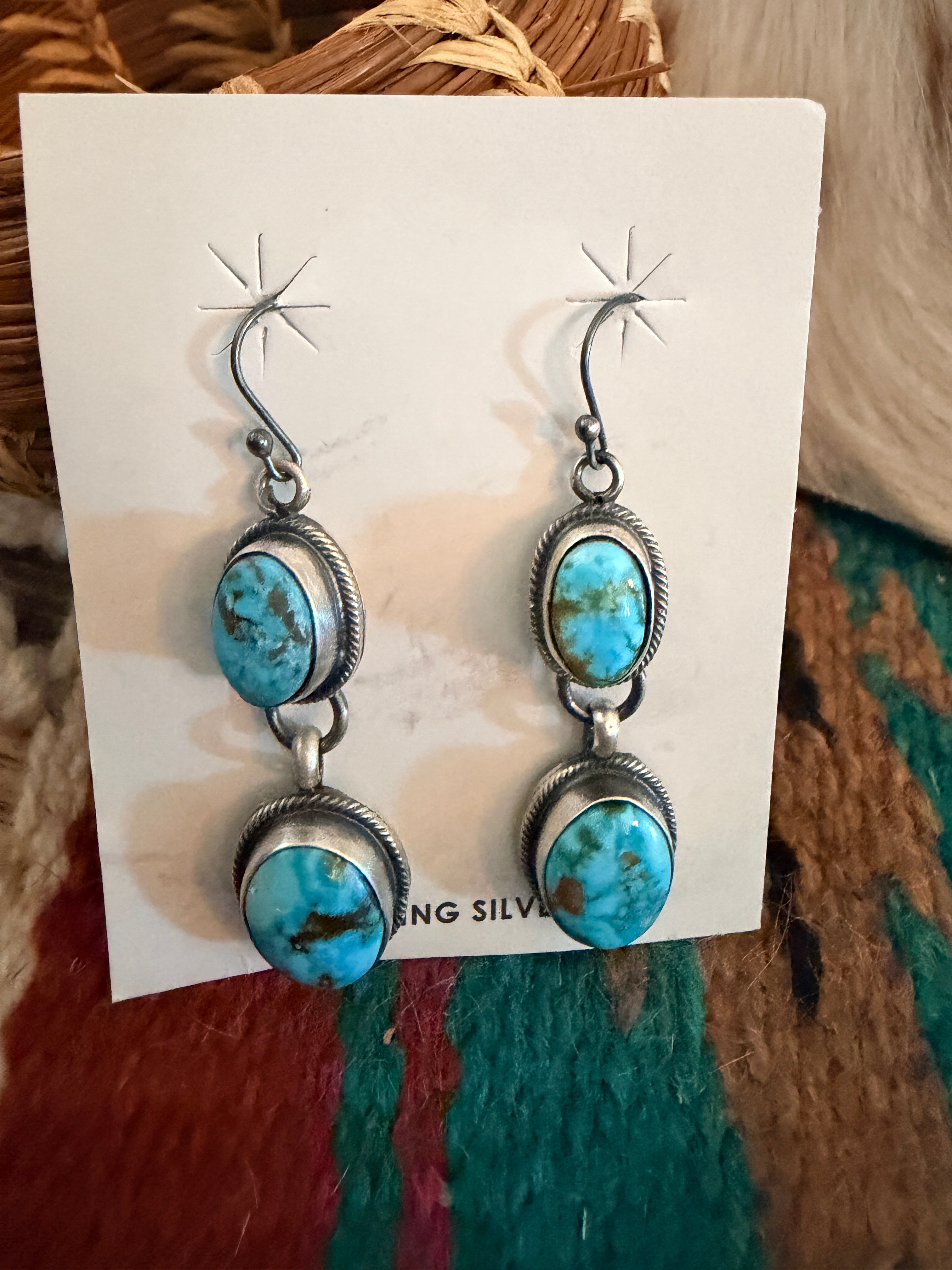 Handcrafted Blue Gem Turquoise & Sterling Silver Necklace and Earring Set by Bobby Johnson