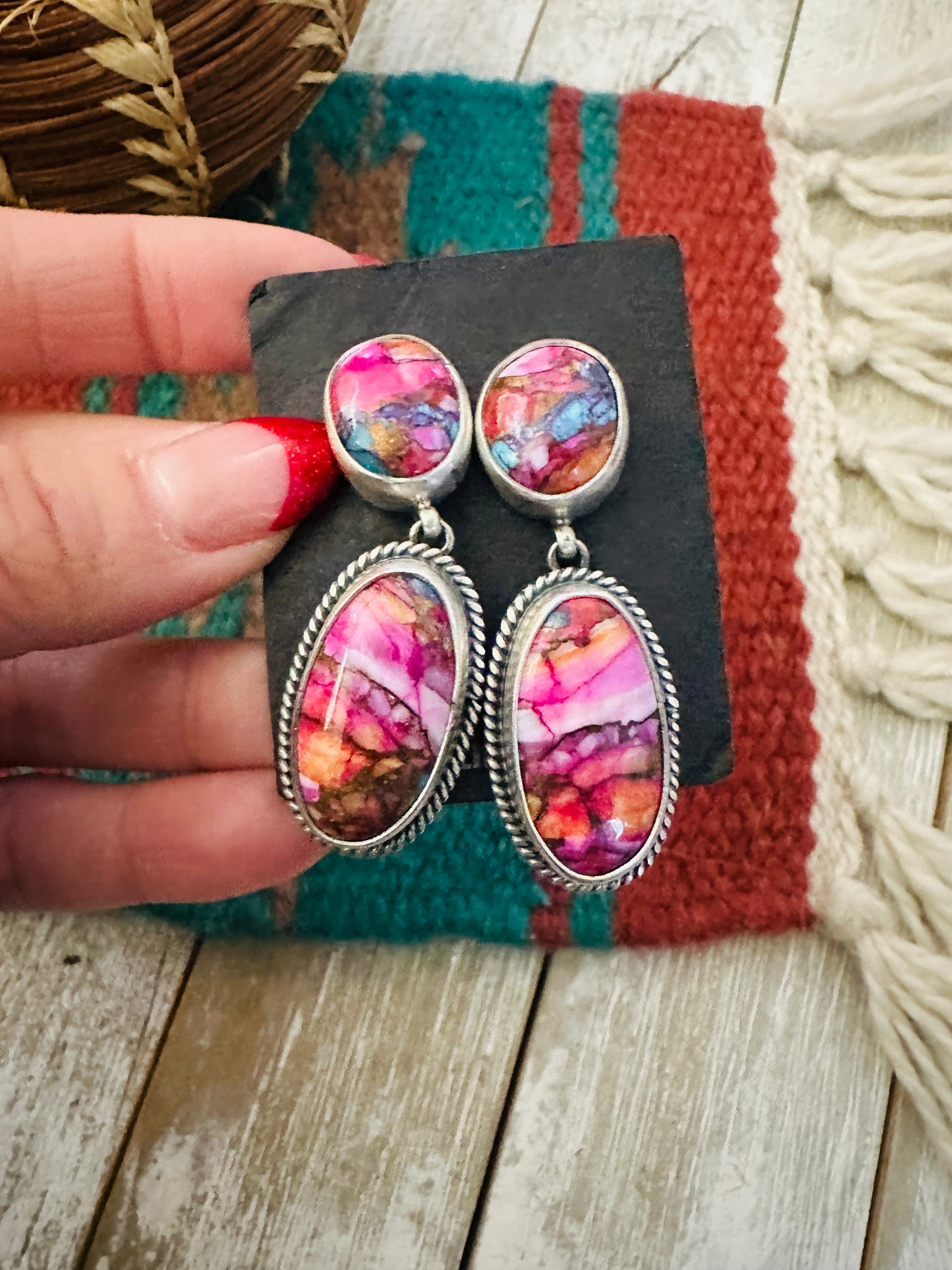 Handcrafted Pink Dream Mojave & Sterling Silver Dangle Earrings