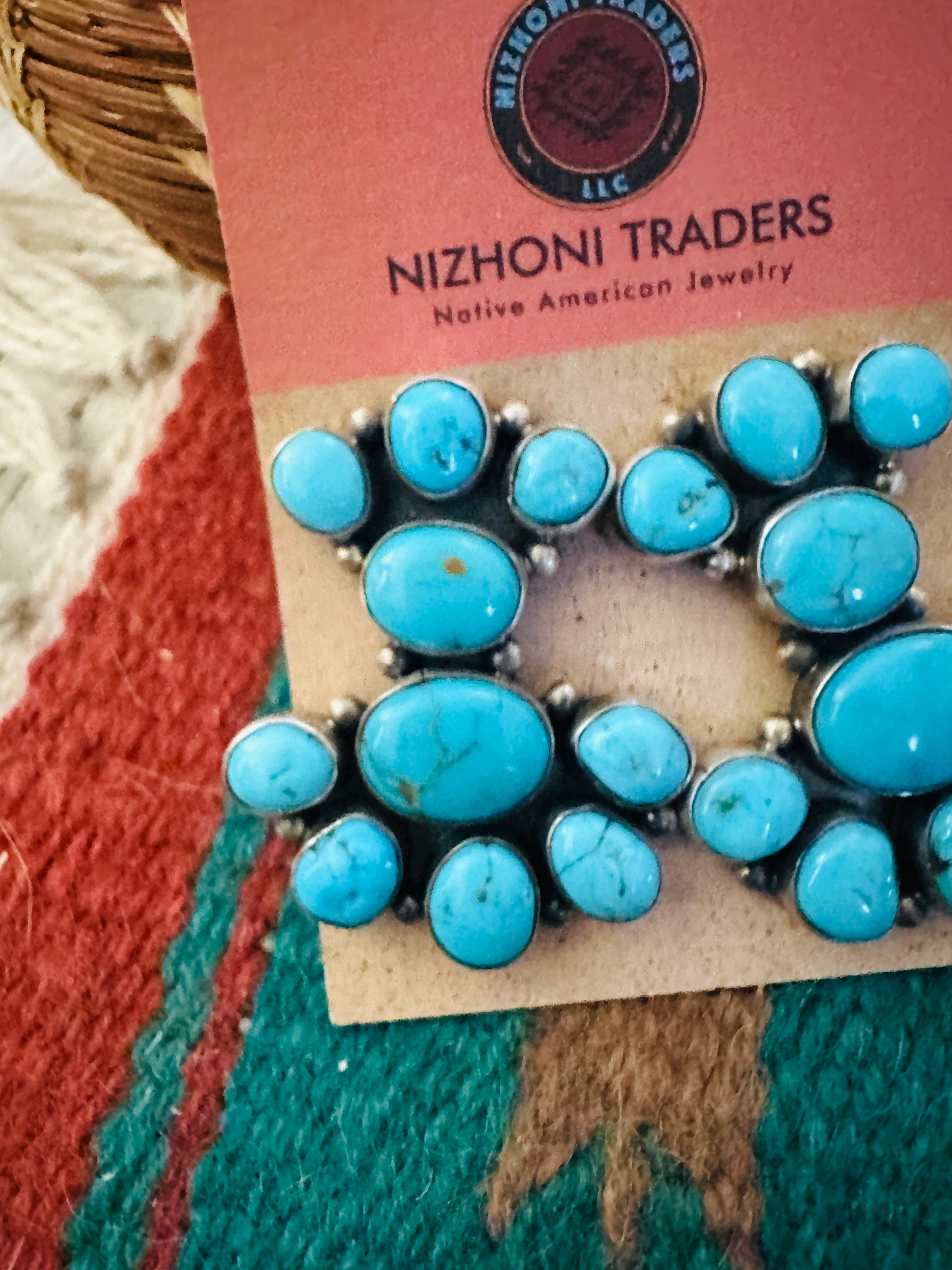 Handcrafted Turquoise And Sterling Silver Cluster Dangle Earrings by Sheila Becenti