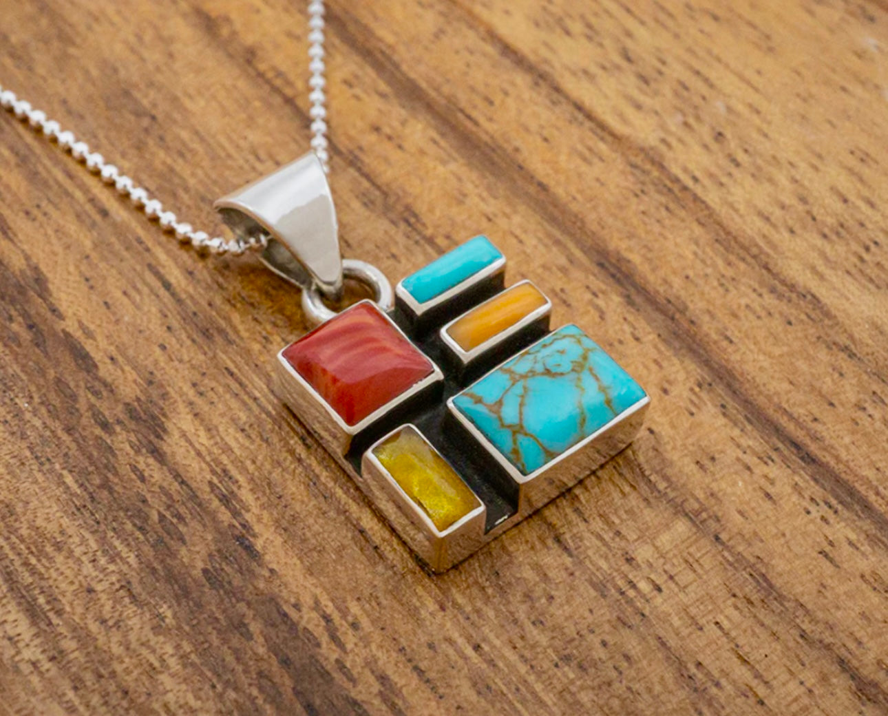 Square Tejano Mosaic Pendant Necklace