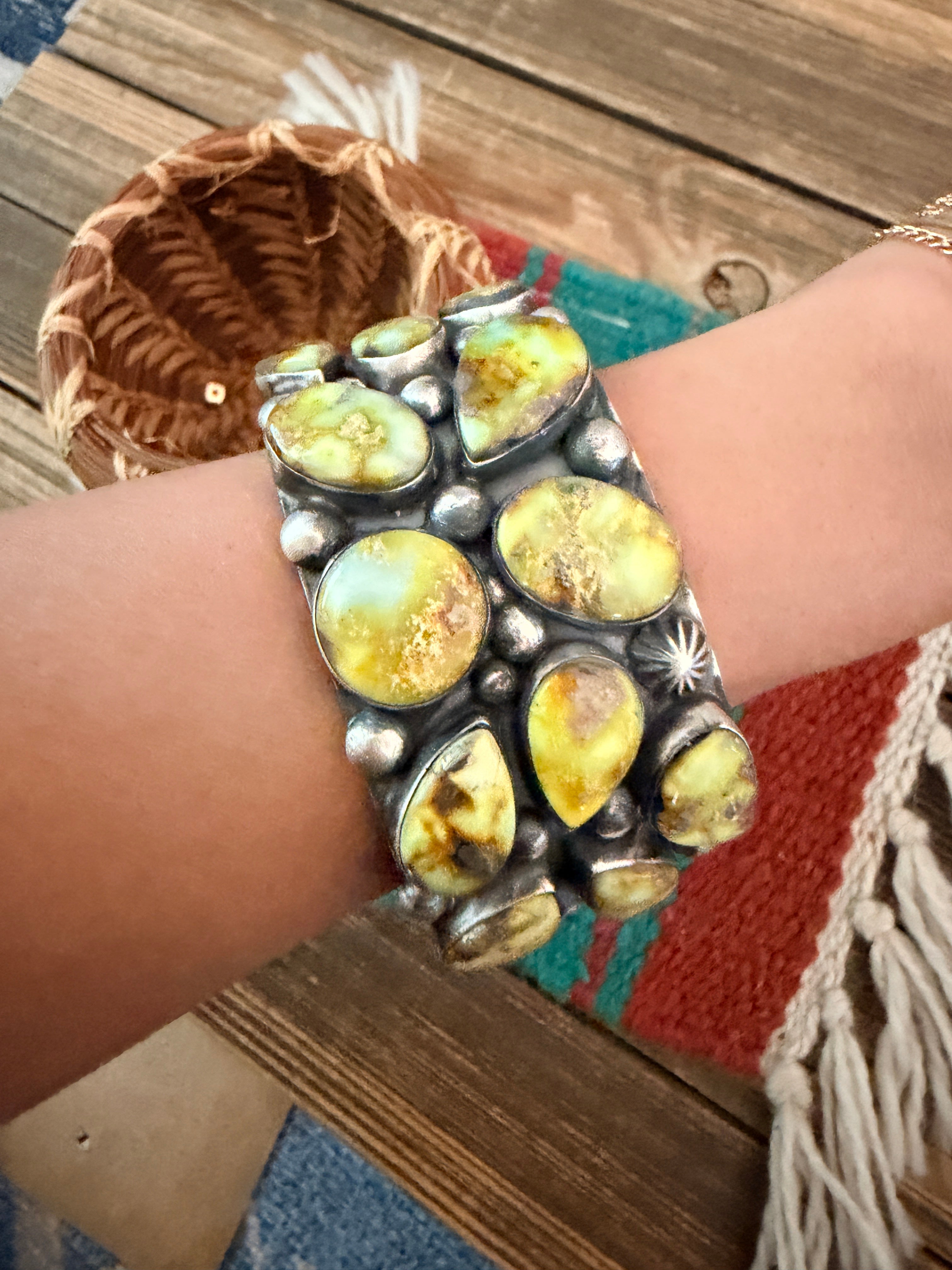 Handcrafted Palomino Turquoise & Sterling Silver Cuff Bracelet by Chimney Butte