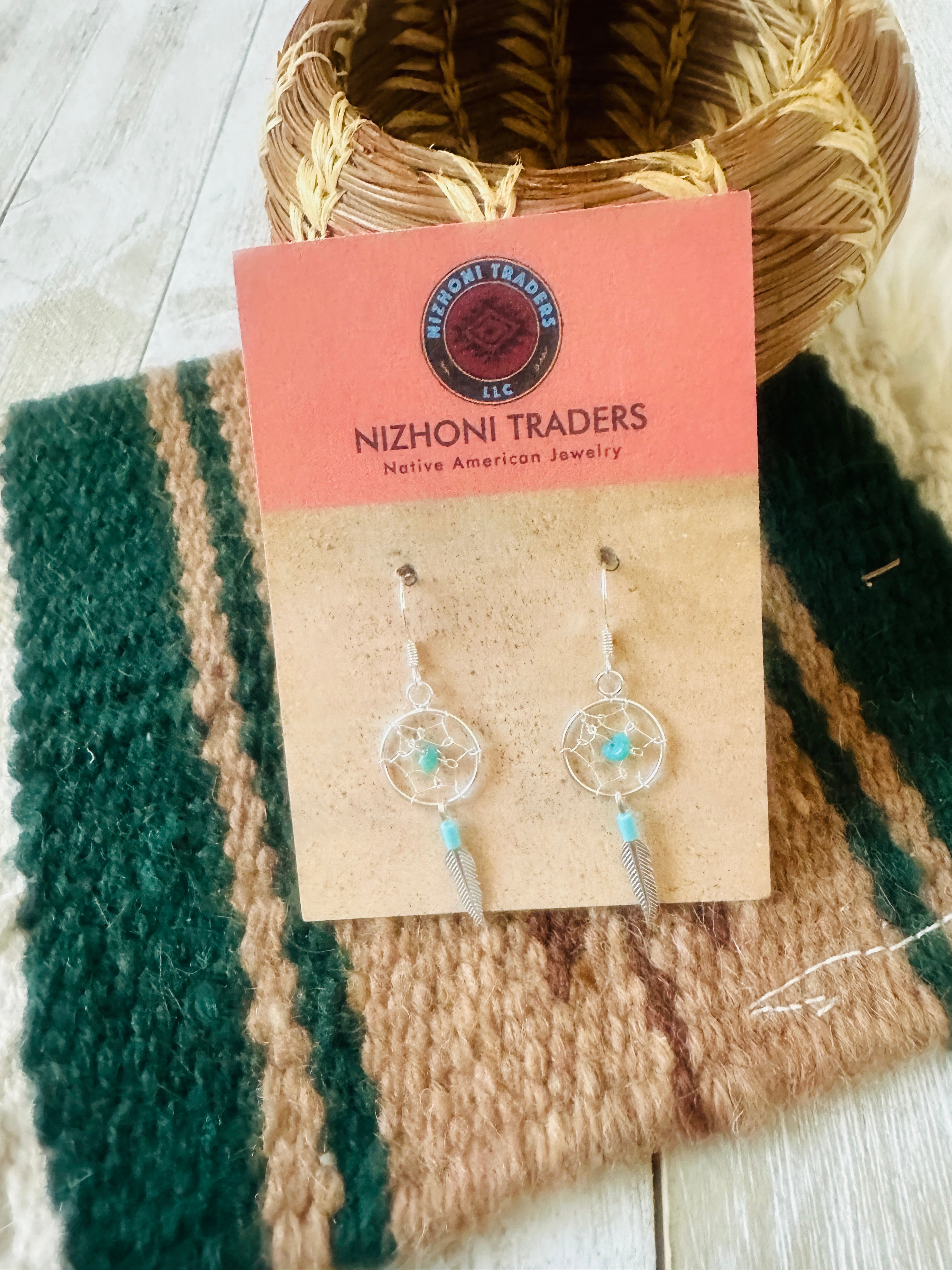 Handcrafted Turquoise & Sterling Silver Dreamcatcher Earrings