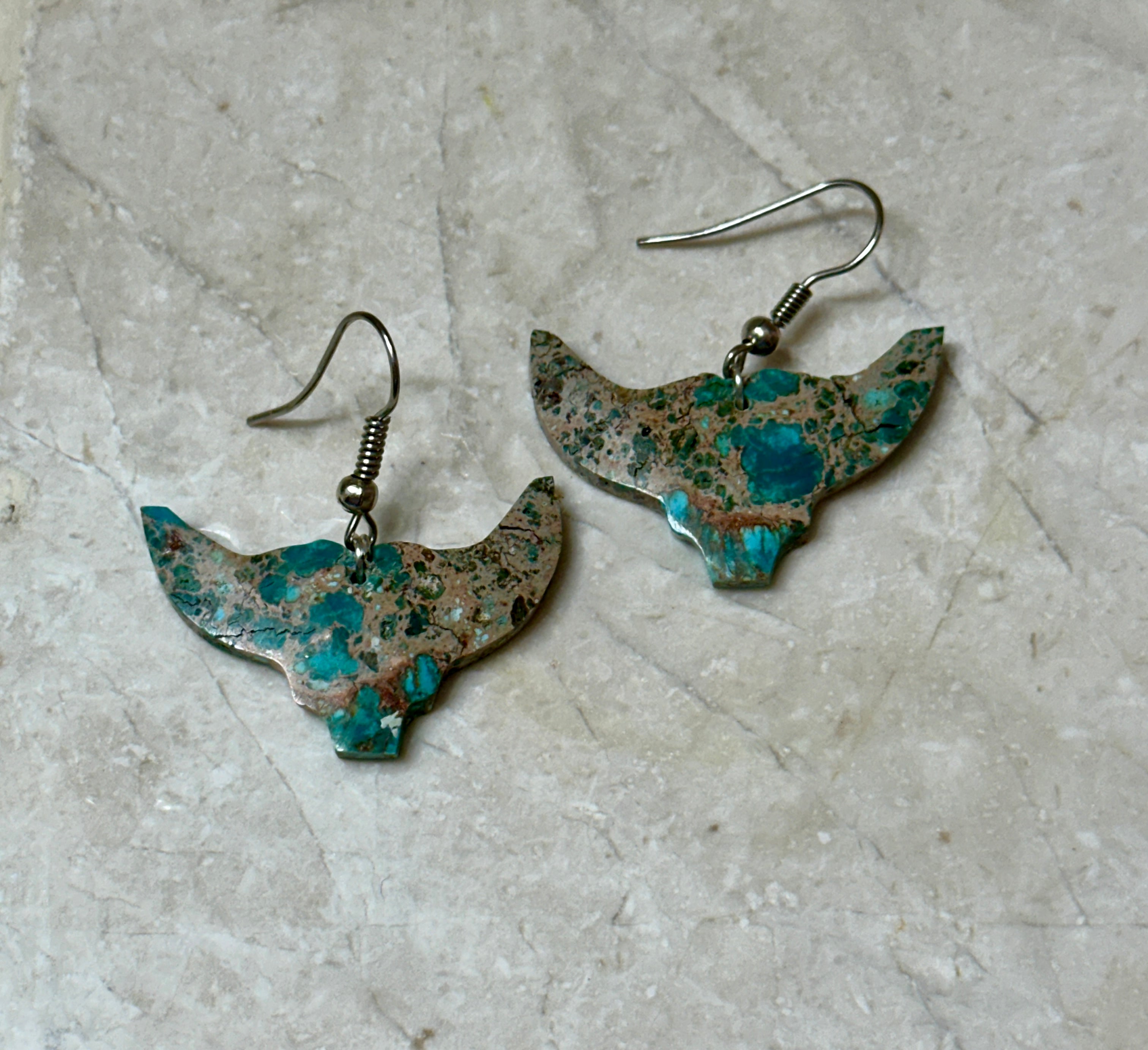 Handcrafted Blue Indigo Turquoise & Sterling Silver Bull head Slab Earrings