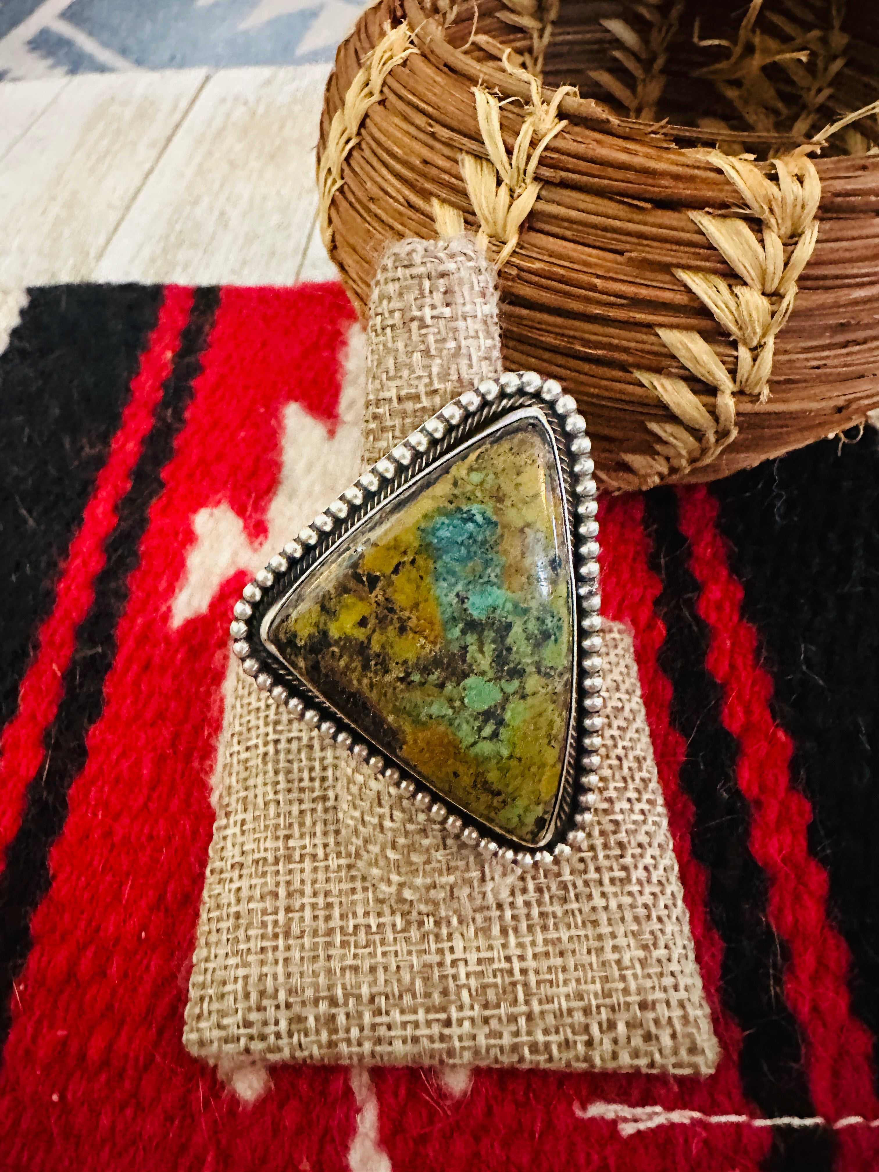 Hand Crafted Hubei Turquoise & Sterling Silver Ring Size 9