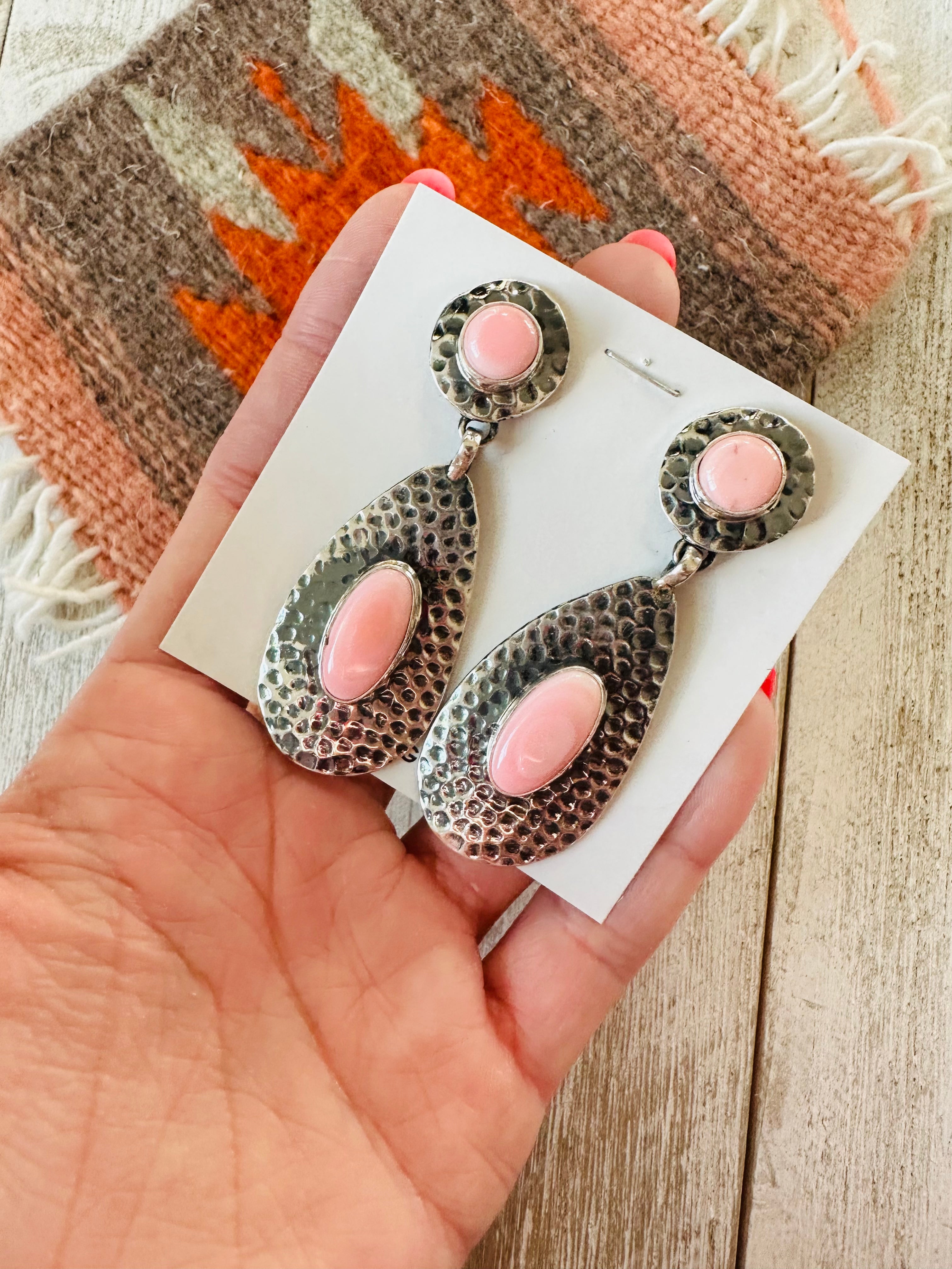 Handcrafted Queen Pink Conch & Sterling Silver Dangle Earrings