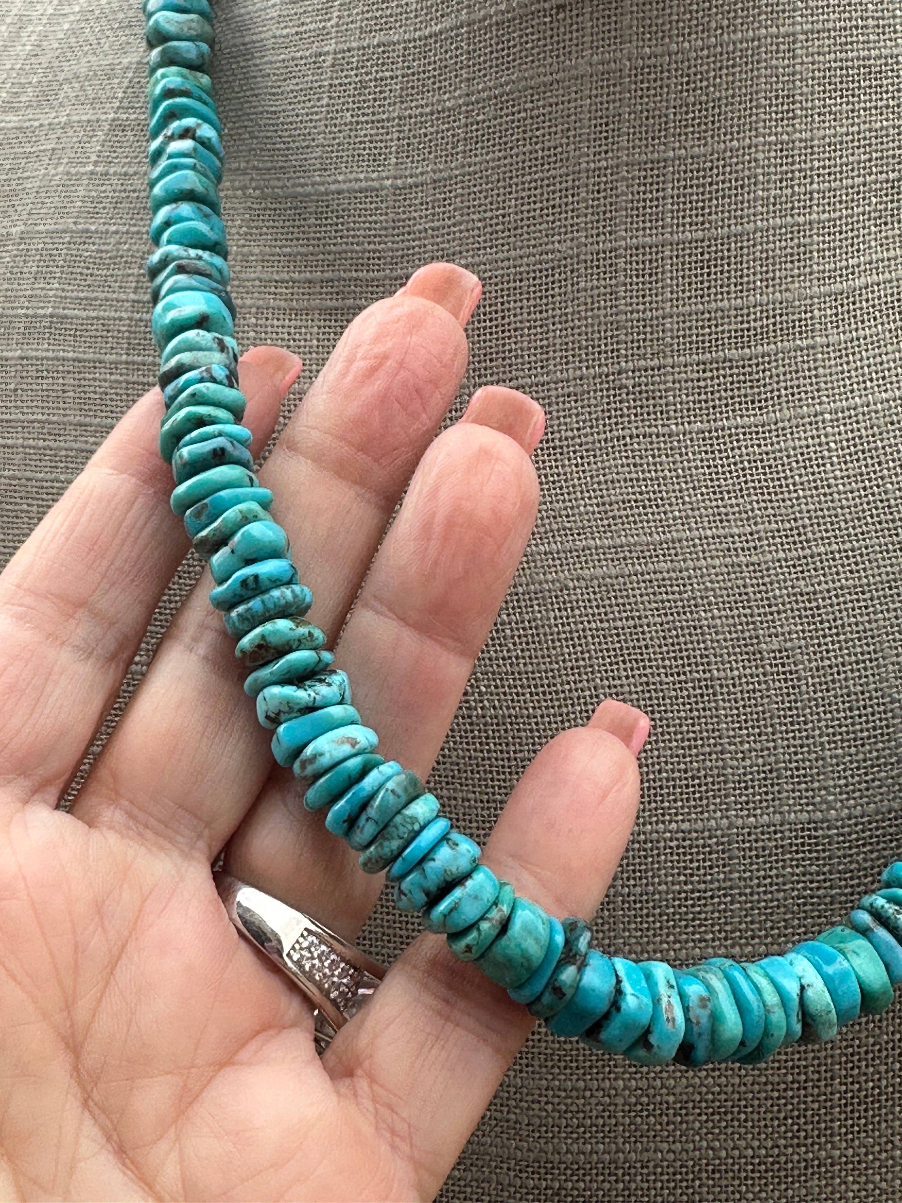 Handcrafted Kingman Turquoise & Sterling Silver 8mm Beaded Necklace