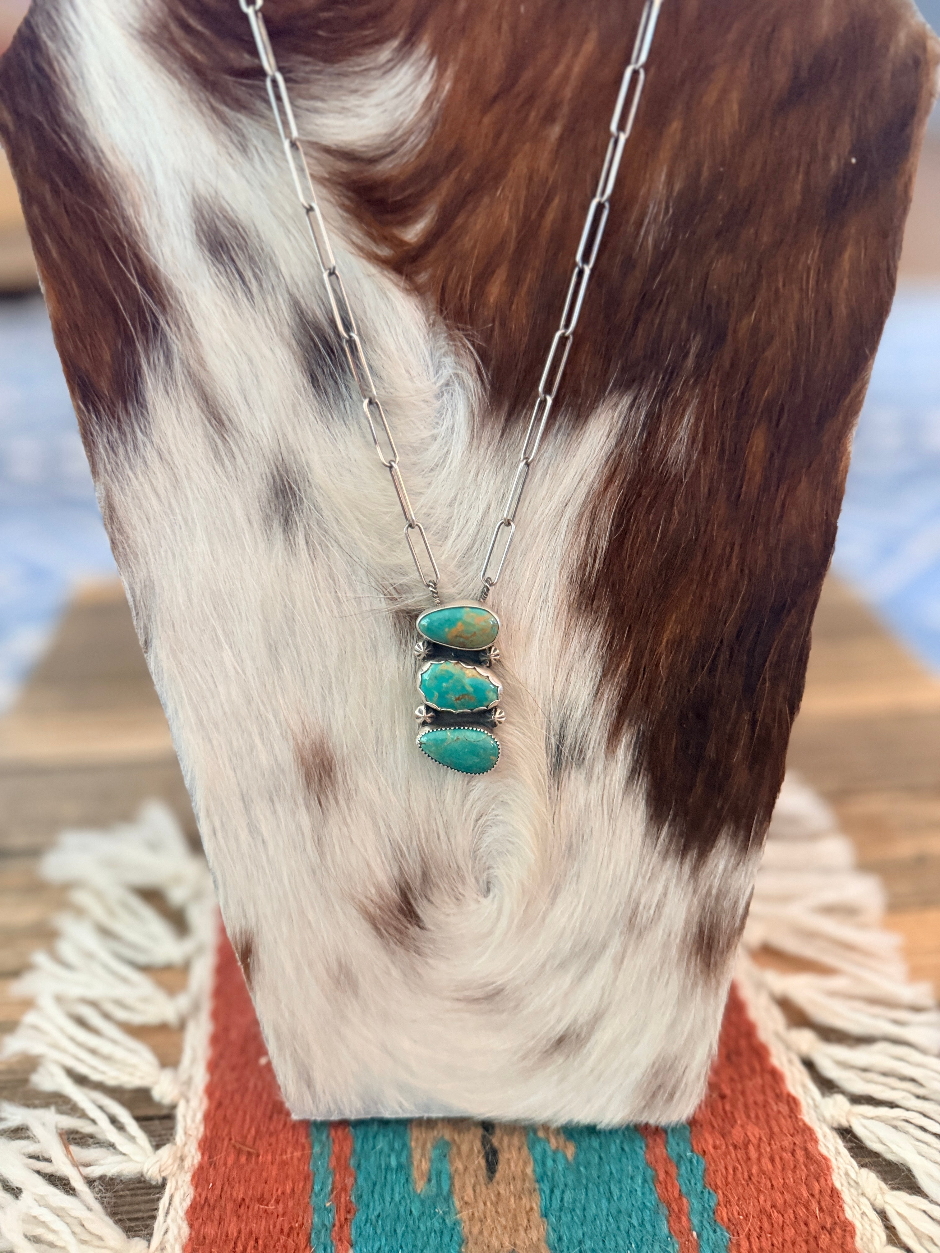Handmade Sterling Silver & Tyrone Turquoise Necklace