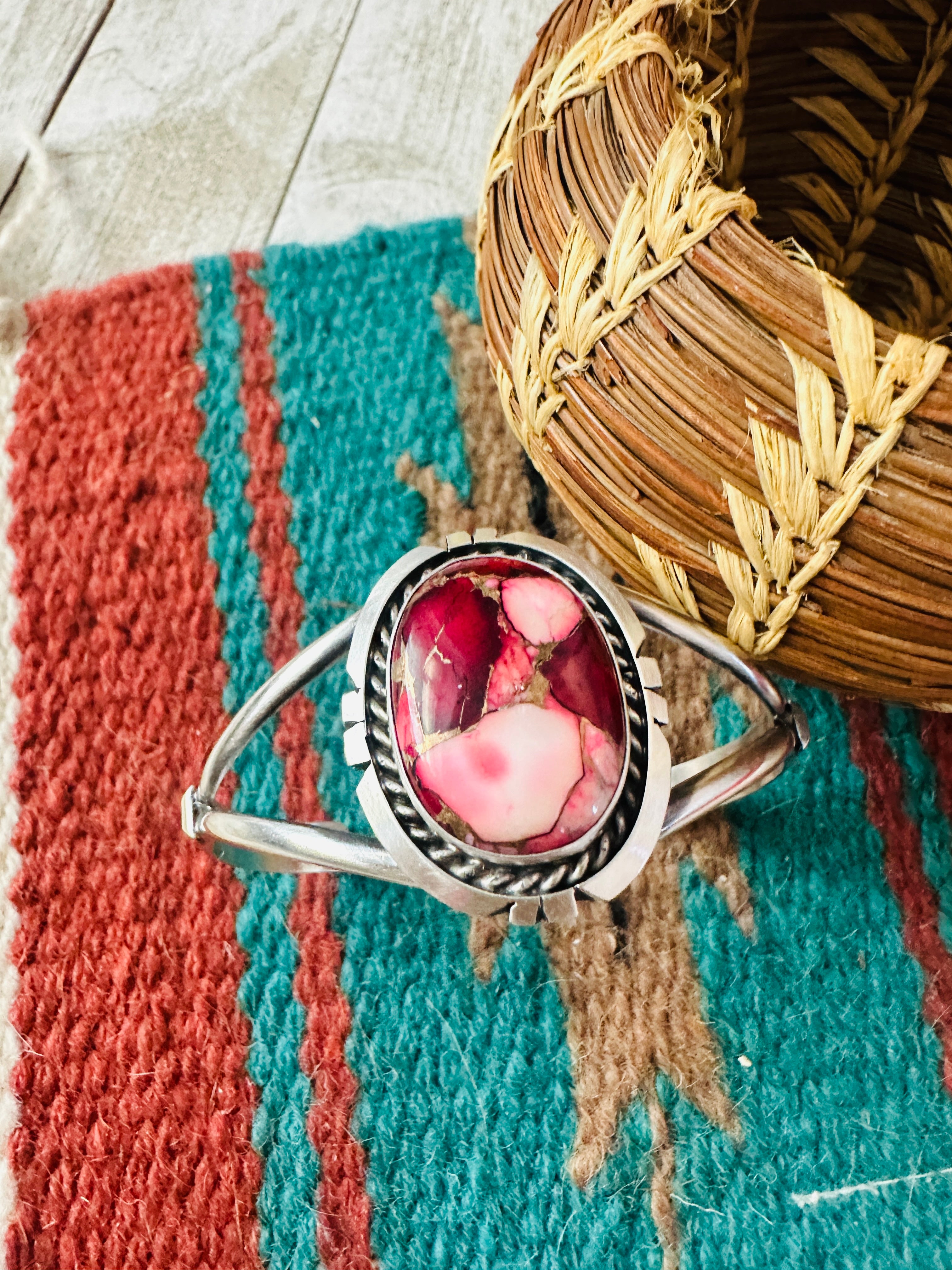 Handcrafted Sterling Silver & Rose Dahlia Cuff Bracelet