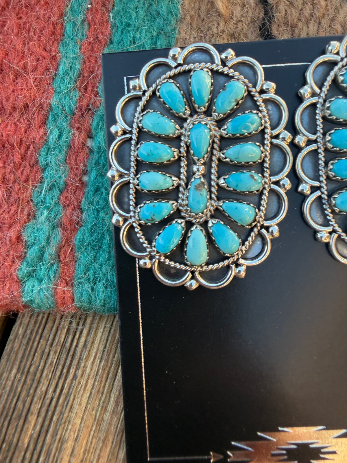 Handcrafted Turquoise & Sterling Silver Cluster Post Earrings