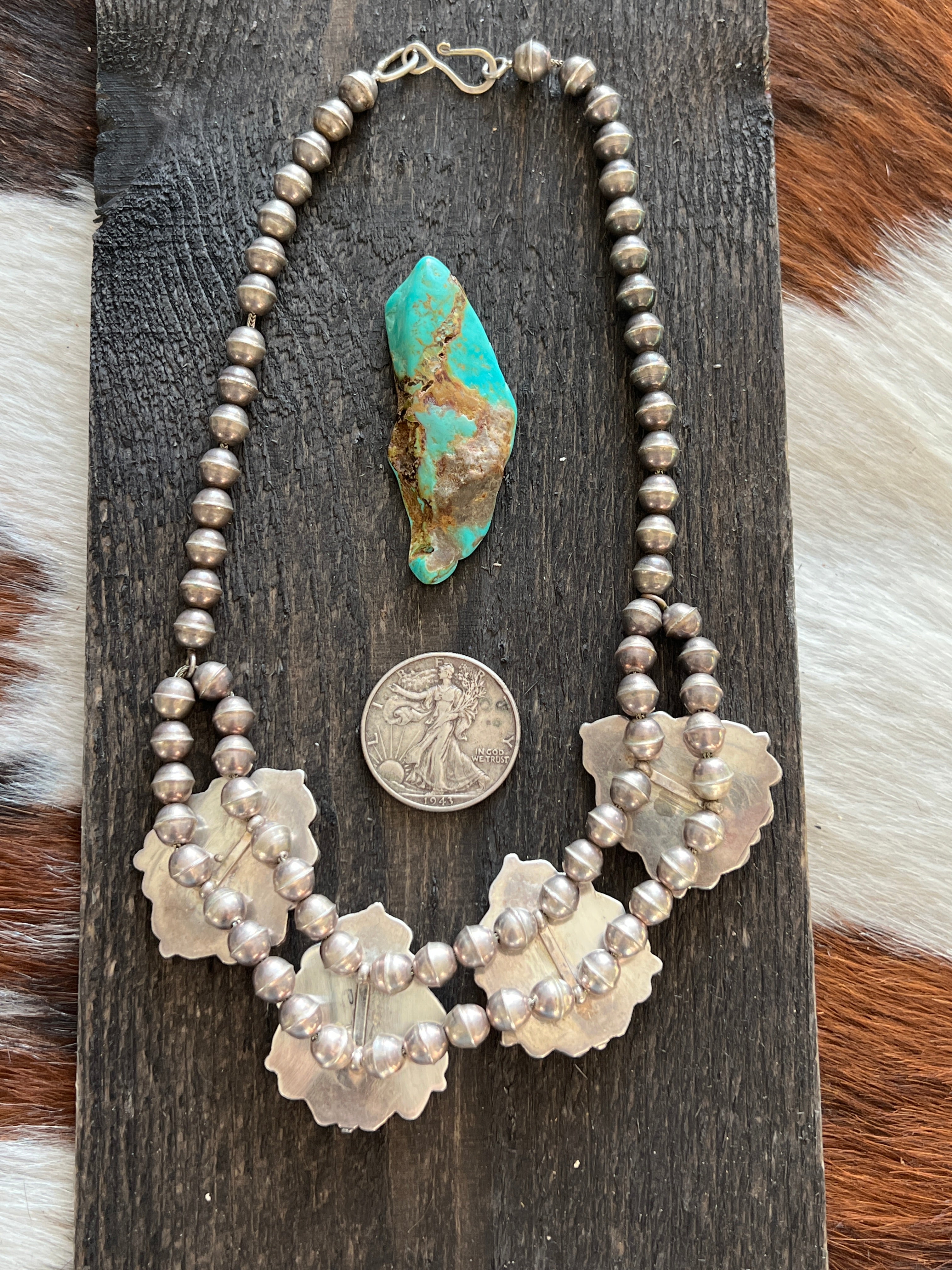 Vintage Sterling Silver and Turquoise Station Necklace