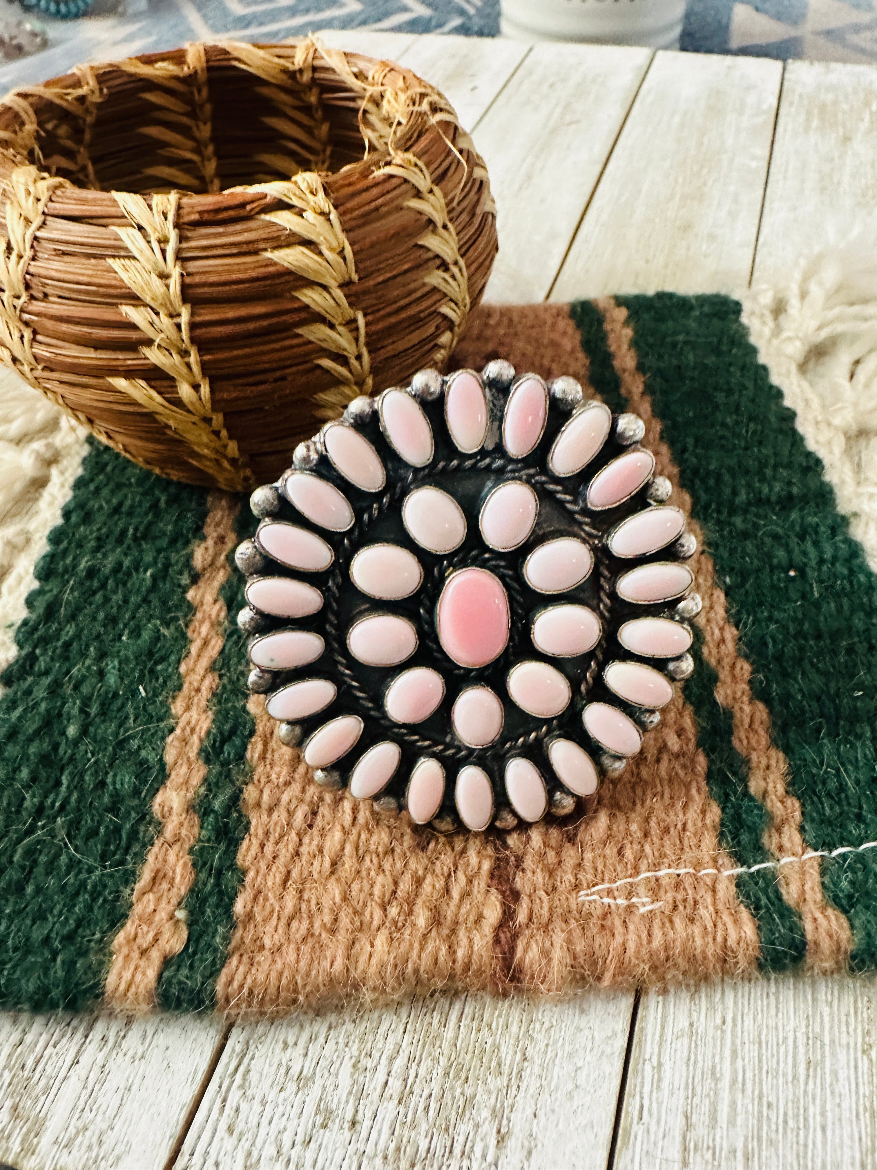 Handcrafted Sterling Silver & Queen Pink Conch Cluster Cuff Bracelet