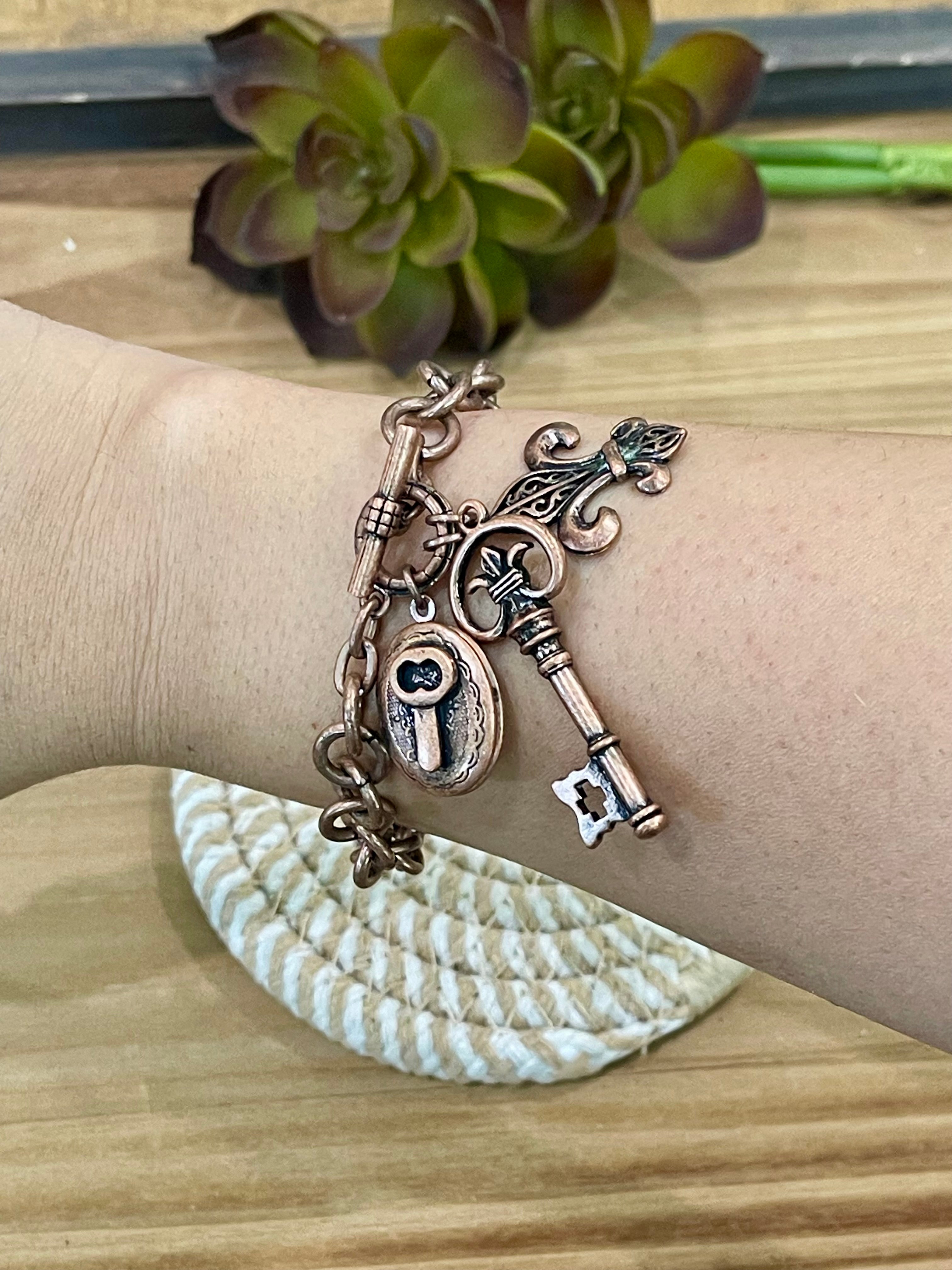 Vintage Handmade Copper Chain Charm Bracelet