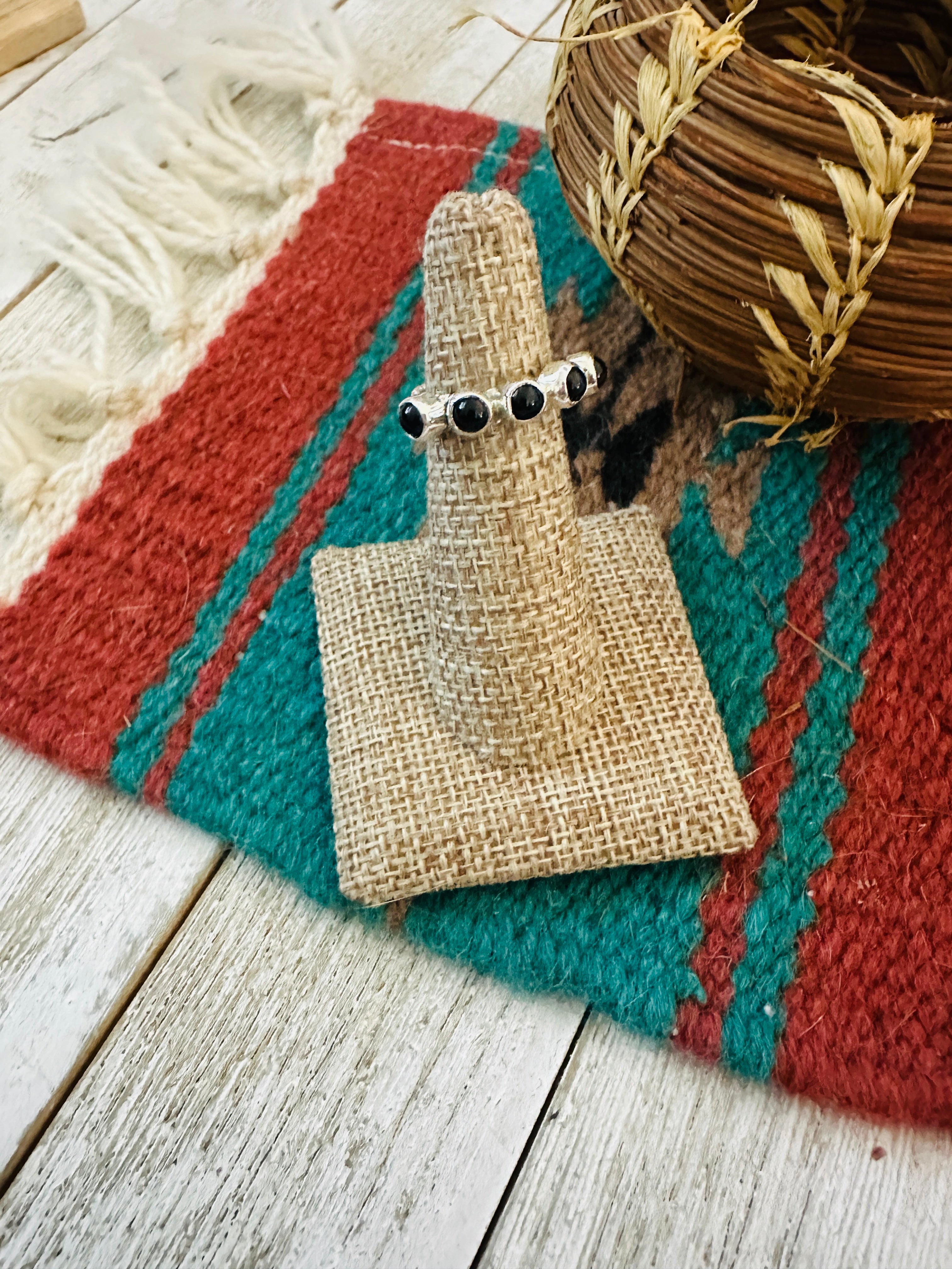 Navajo Onyx & Sterling Silver Band Ring Size 5