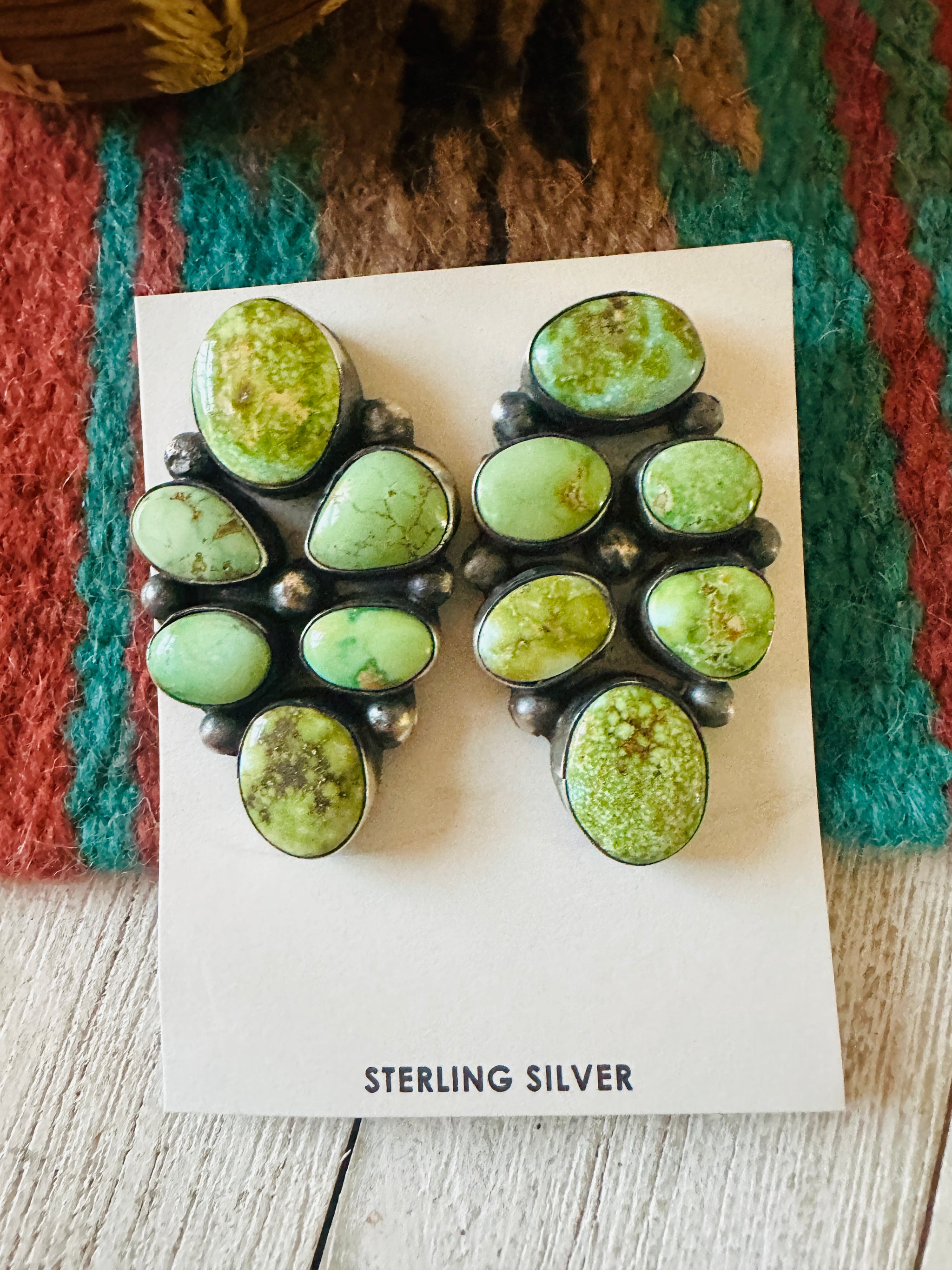 Sterling Silver Sonoran Mountain Turquoise Stud Earrings – Handmade by Artist Jason Ogg