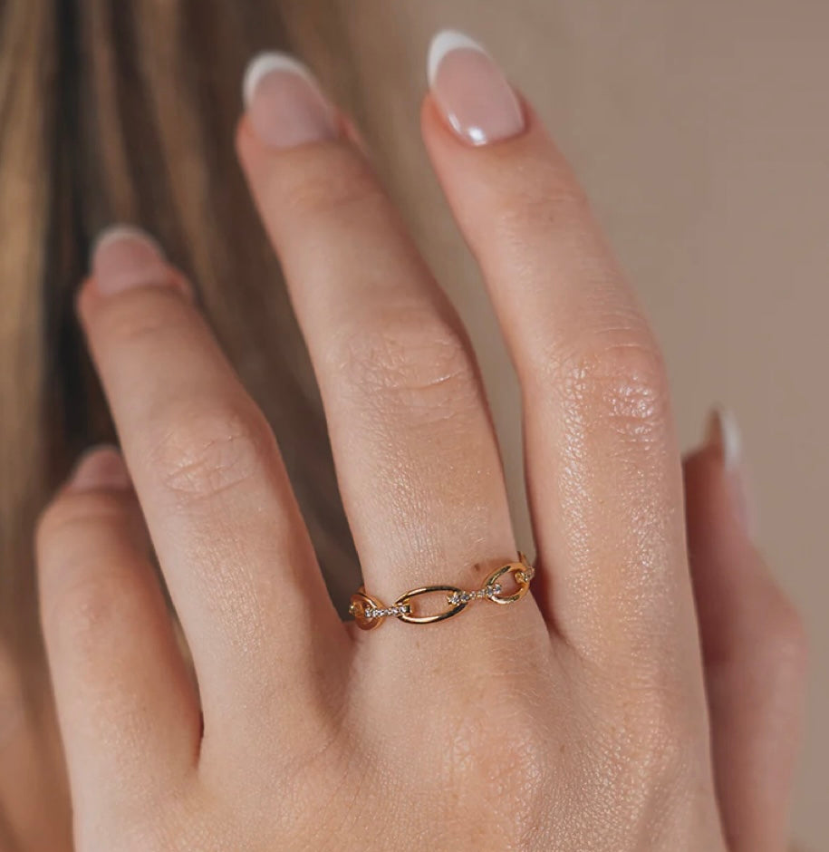 14K Gold Plated Sterling Silver CZ Open Chain Link Ring