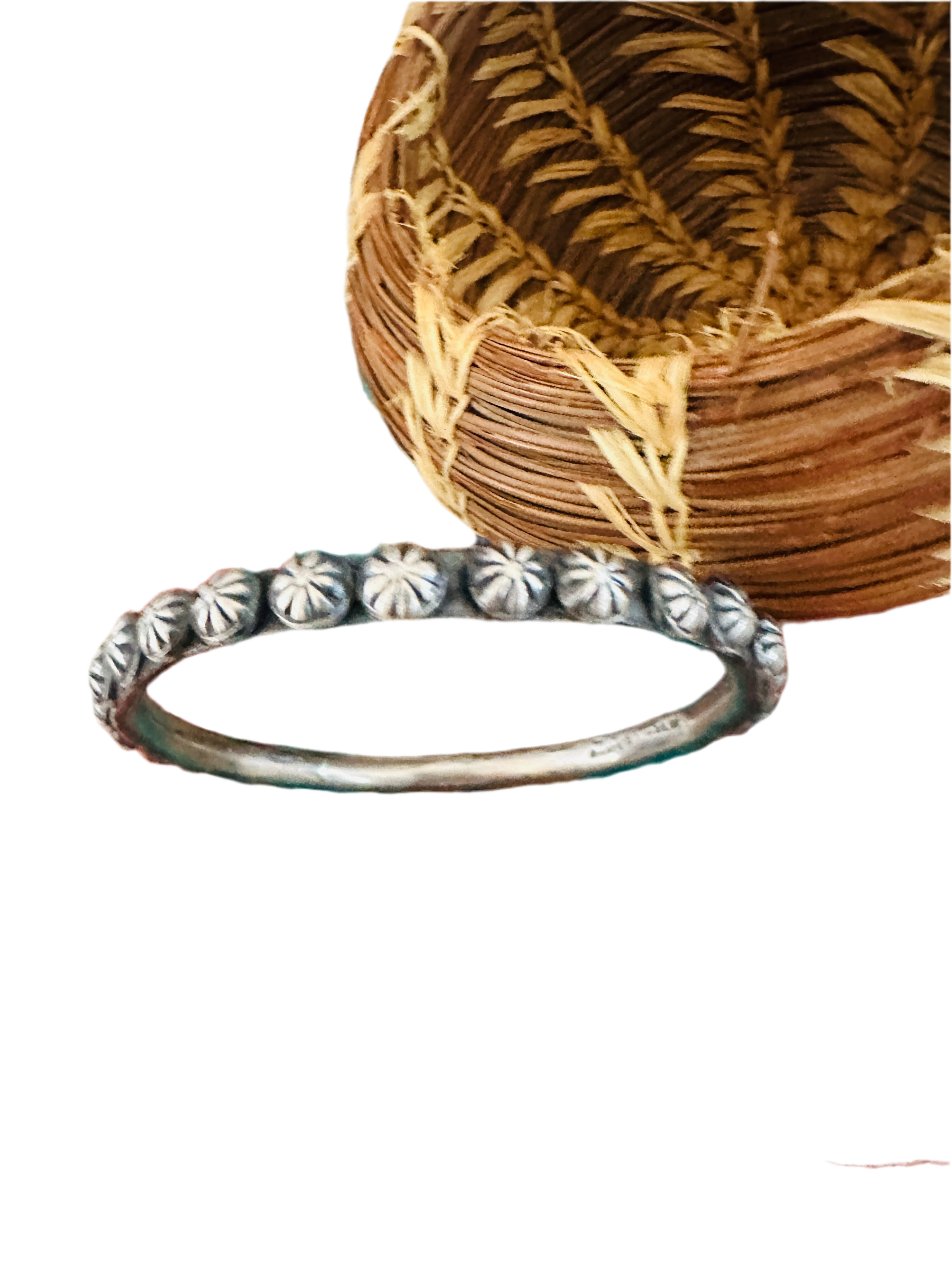 Chimney Butte Navajo Sterling Silver Studded Bangle Bracelet