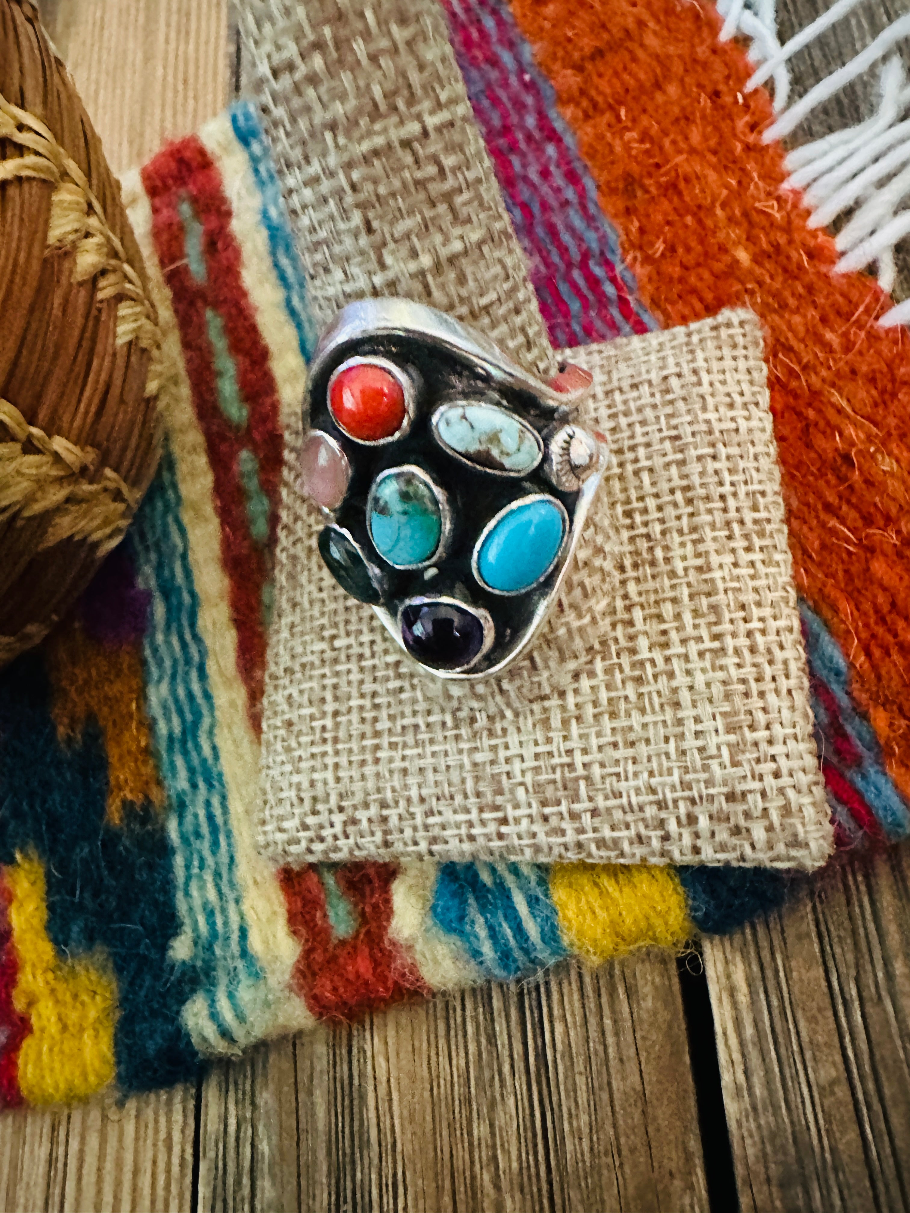 Handcrafted Multi Stone & Sterling Silver Ring Size 11 by Emer Thompson