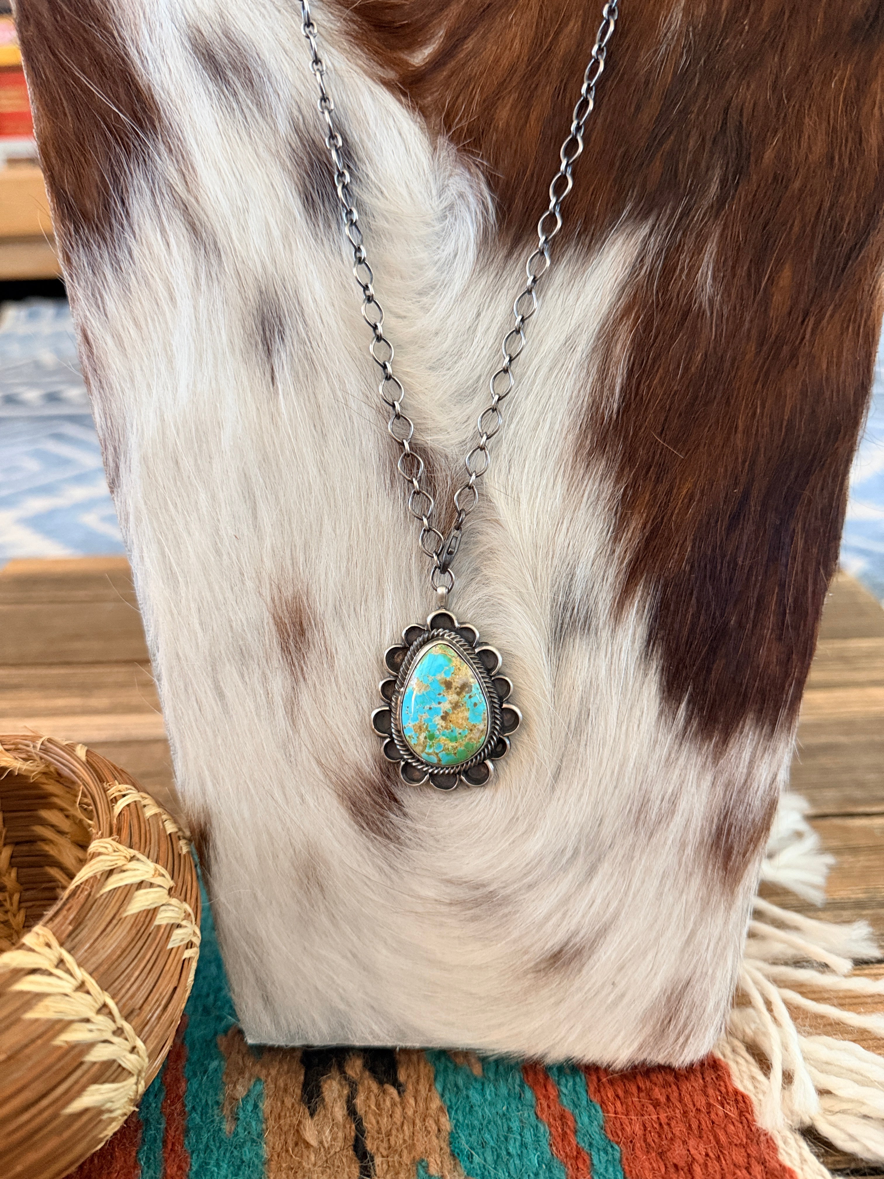 Handcrafted Royston Turquoise & Sterling Silver Necklace by Sheila Becenti