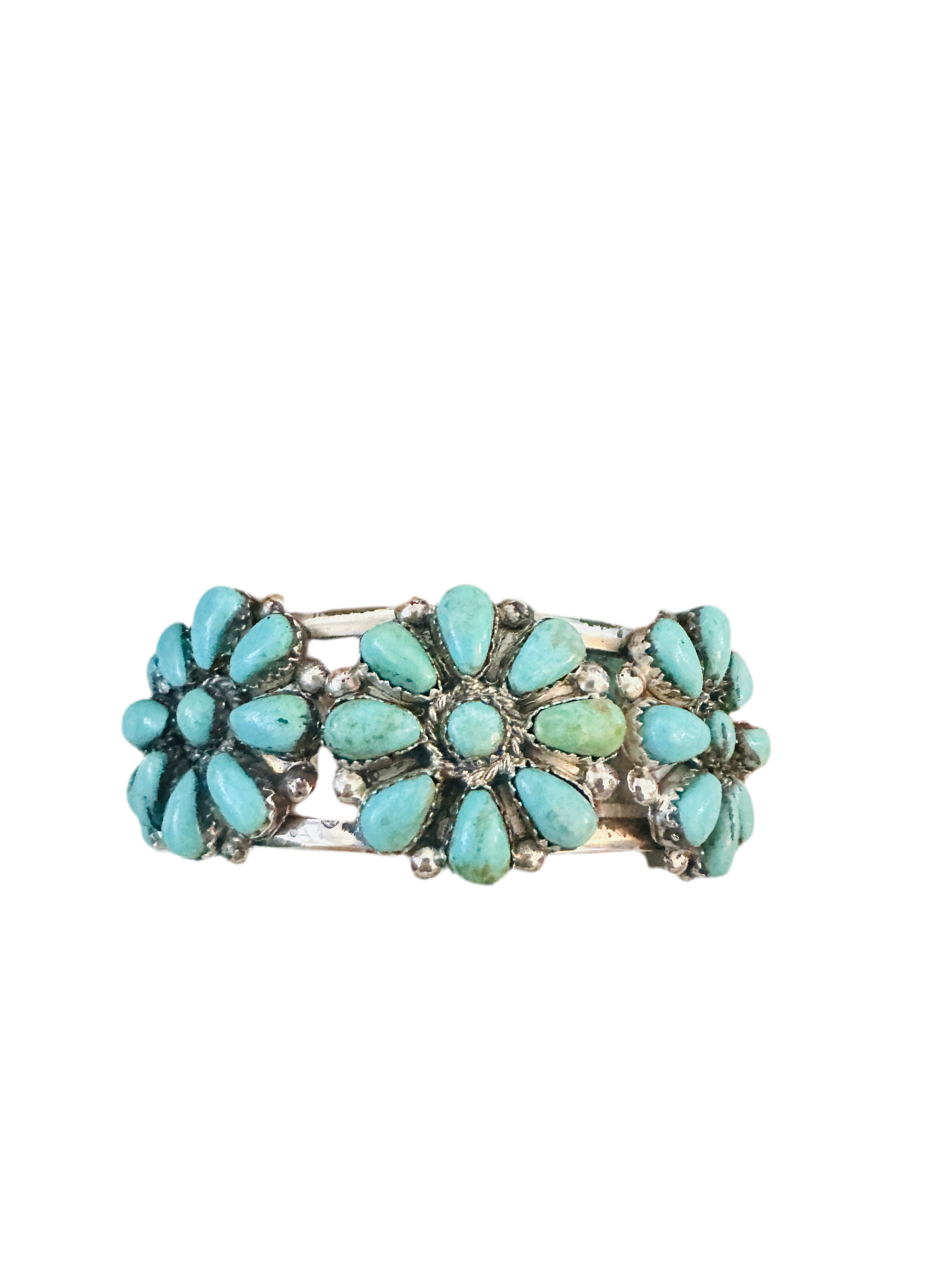 Sterling Silver & Turquoise Cluster Cuff Bracelet /