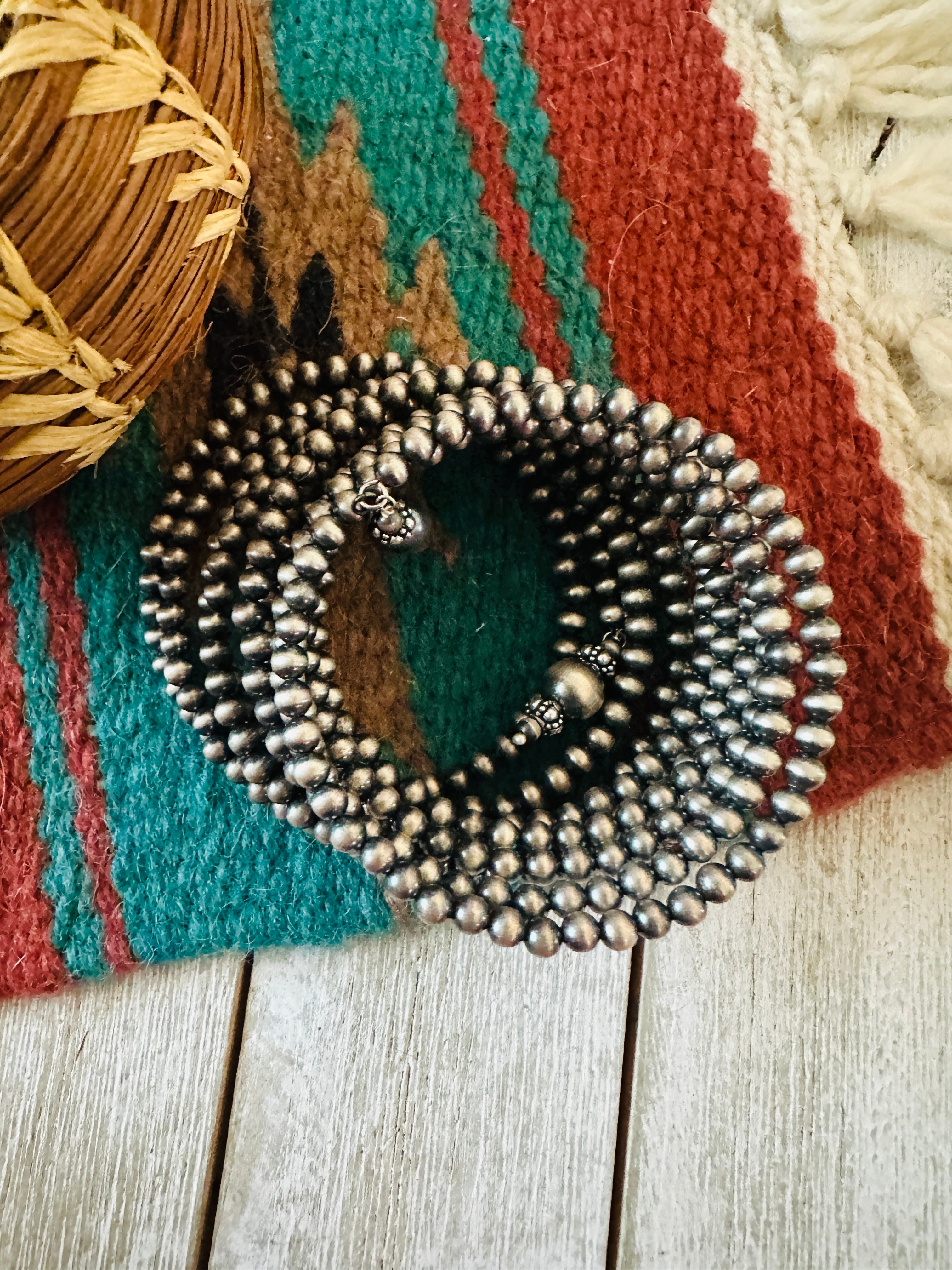 Handmade Sterling Silver Beaded Wrap Bracelet