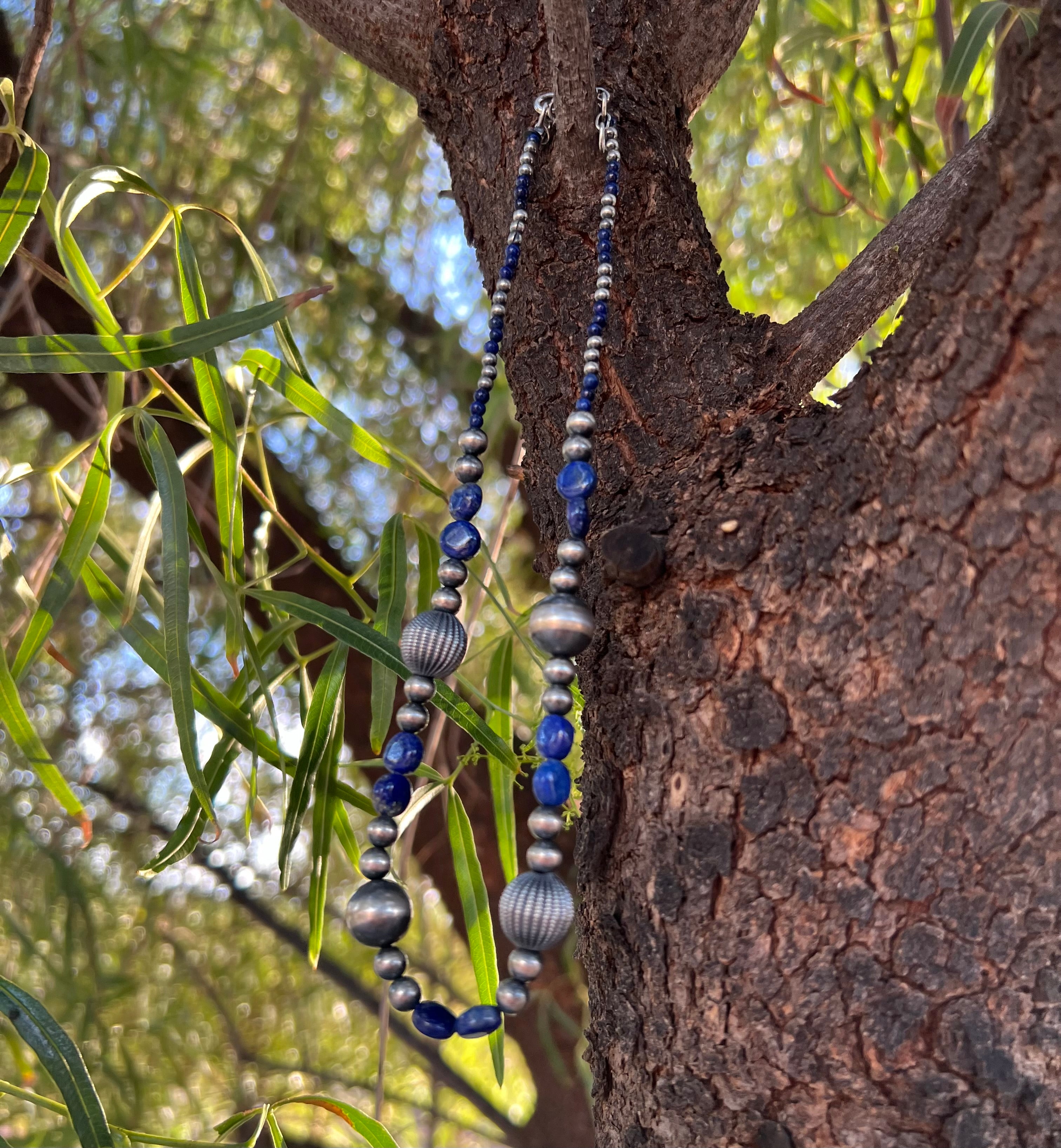 Handmade Lapis Beaded Sterling Silver Necklace