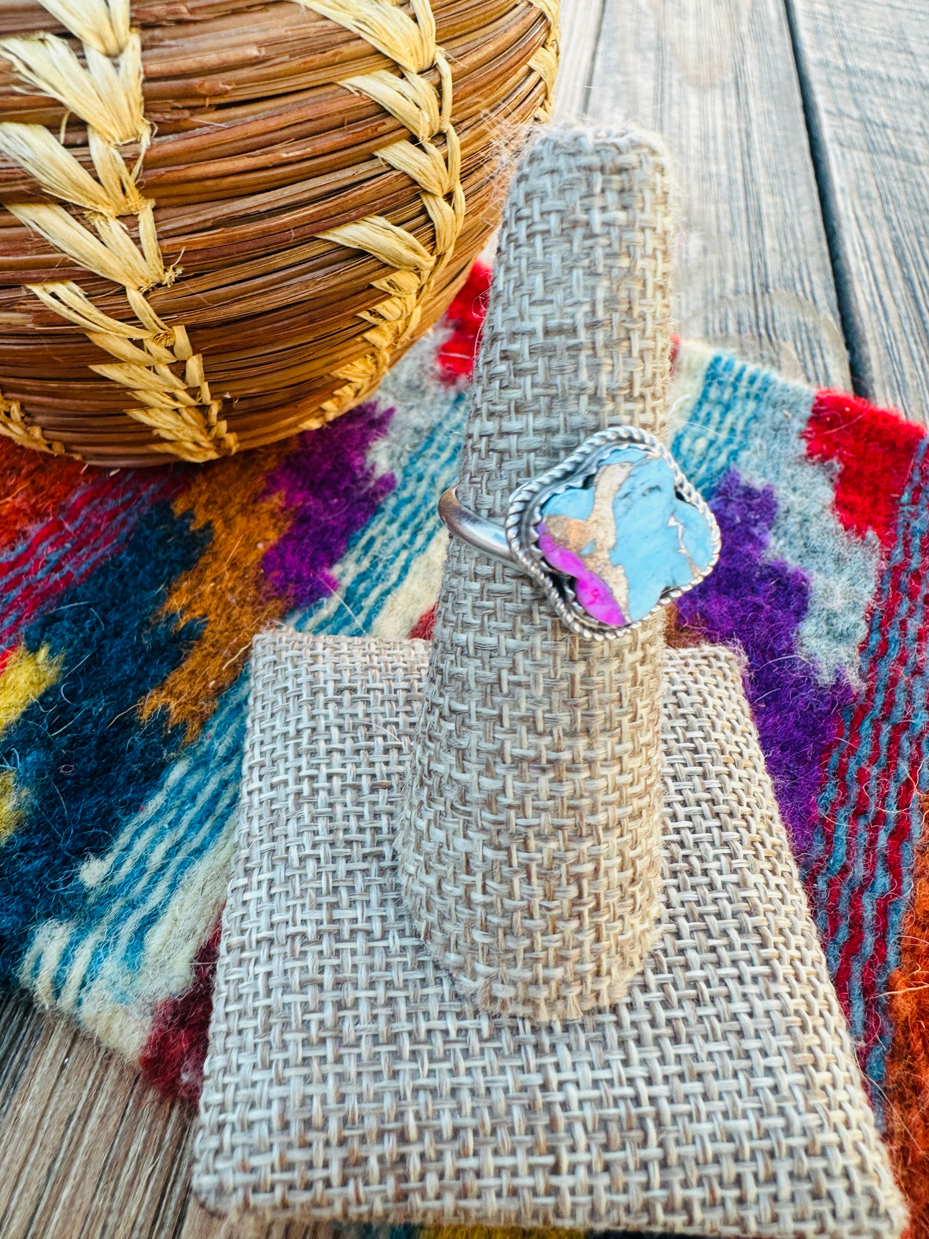 Handcrafted Sterling Silver & Cotton Candy Adjustable Ring