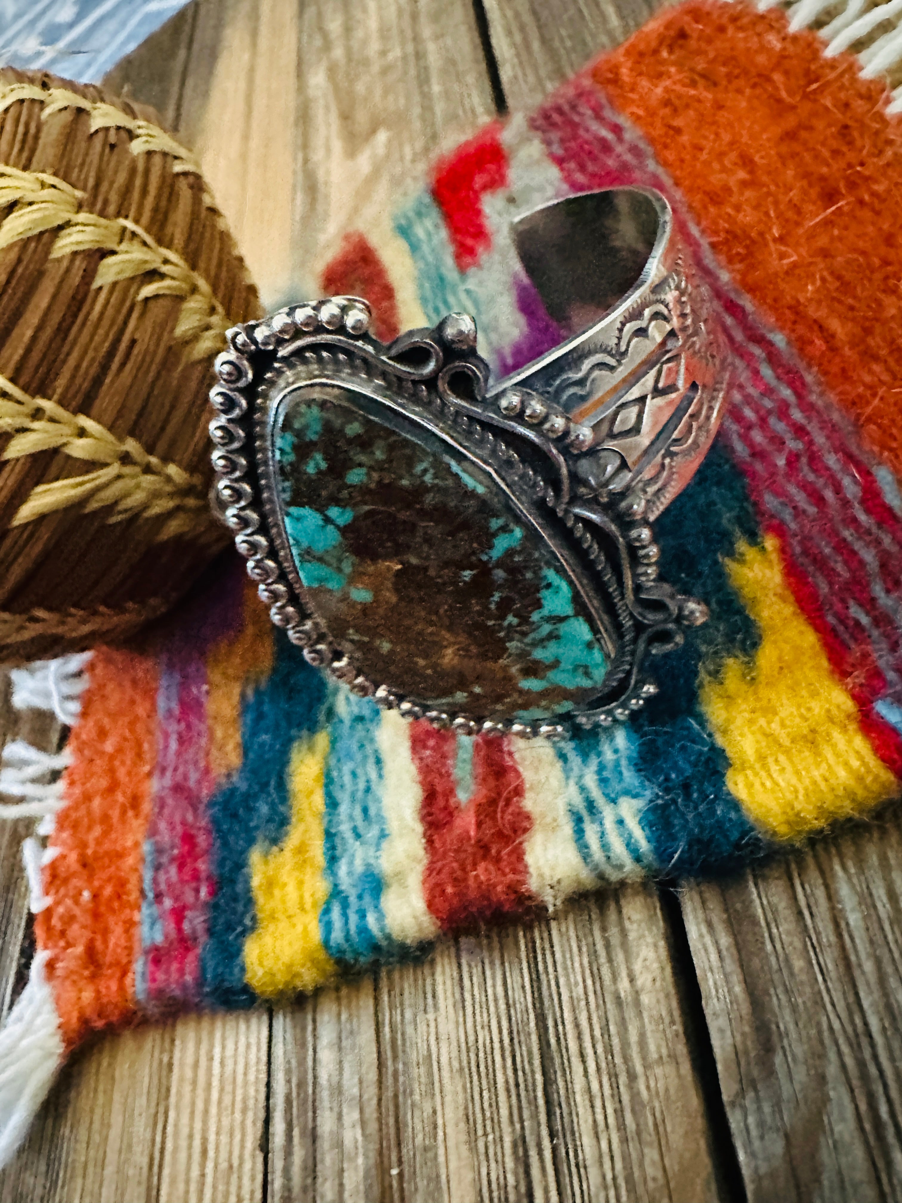 Handcrafted Royston Turquoise & Sterling Silver Cuff Bracelet by Rosella Paxson