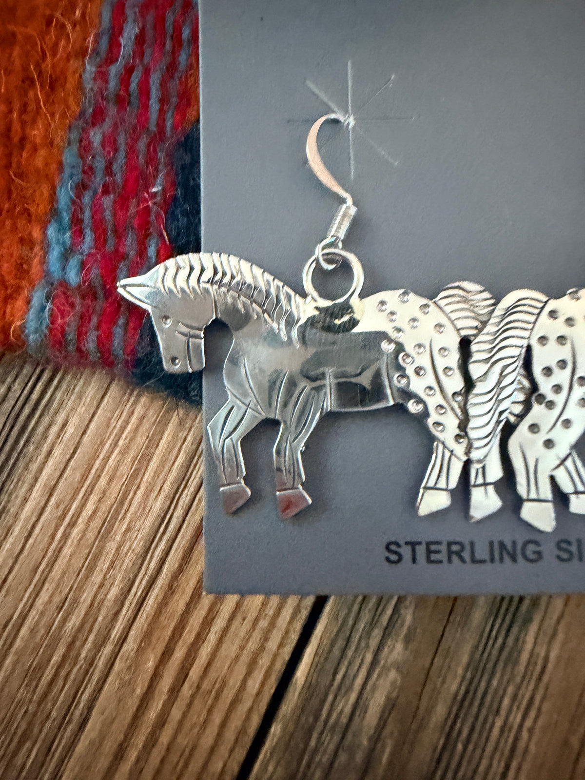 Handcrafted Sterling Silver Horse Dangle Earrings by Louise Yazzie