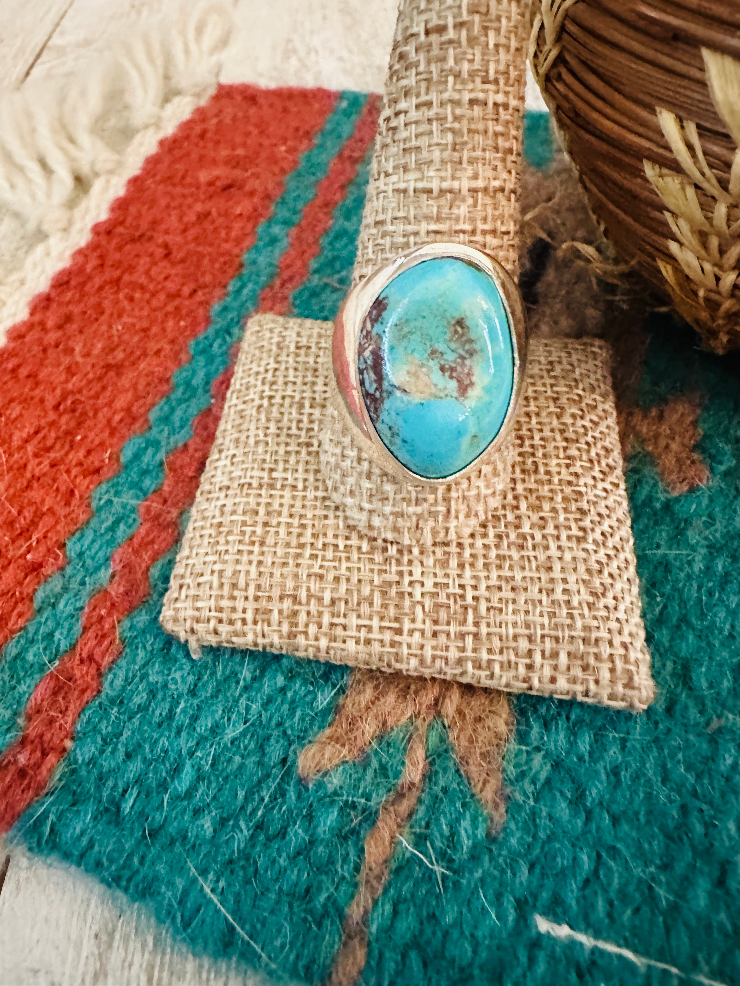 Handcrafted Turquoise & Sterling Silver Cigar Band Ring Size 11.5