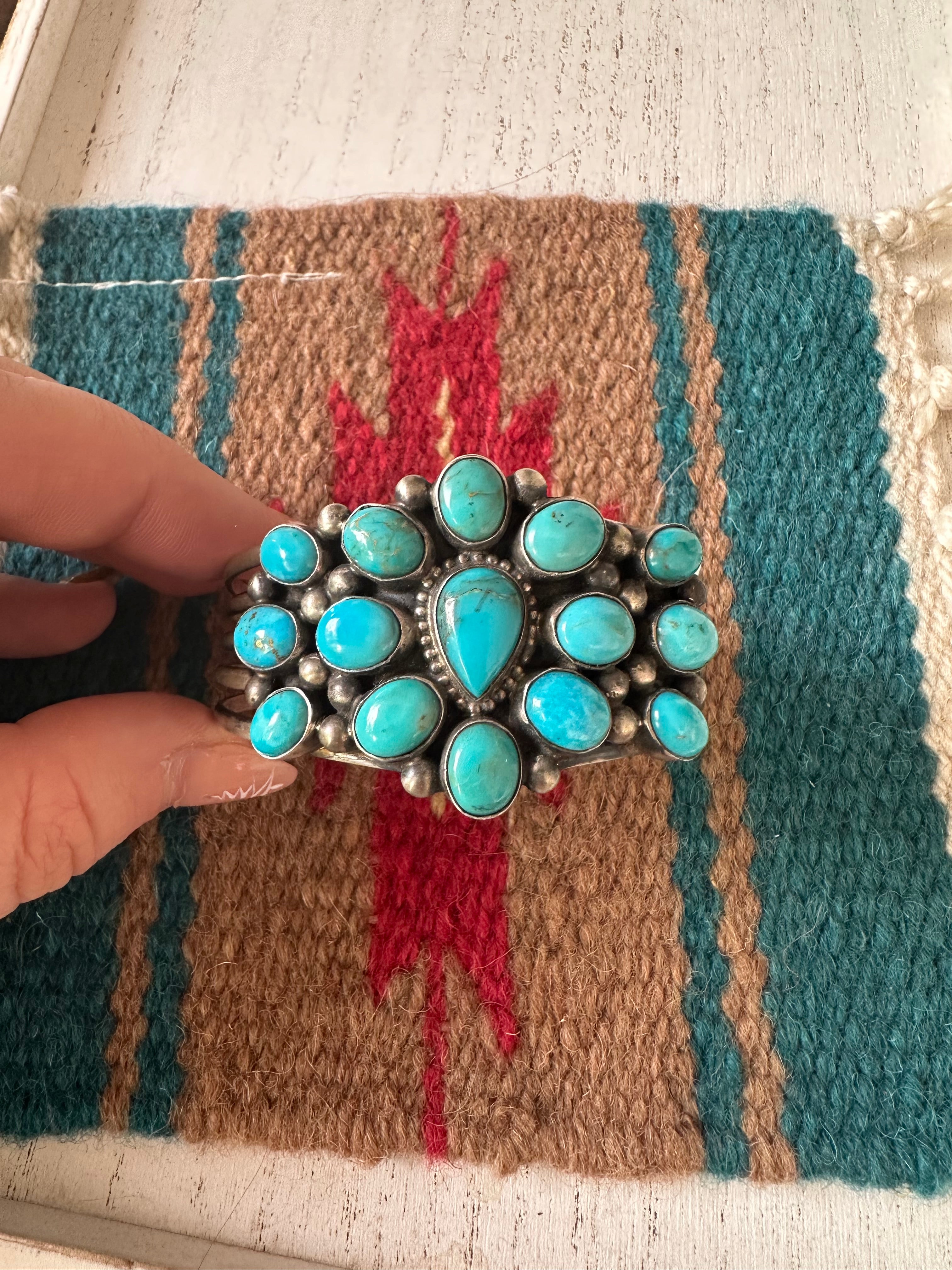 Beautiful Handcrafted Turquoise & Sterling Silver Cuff Bracelet Signed Kathleen G /