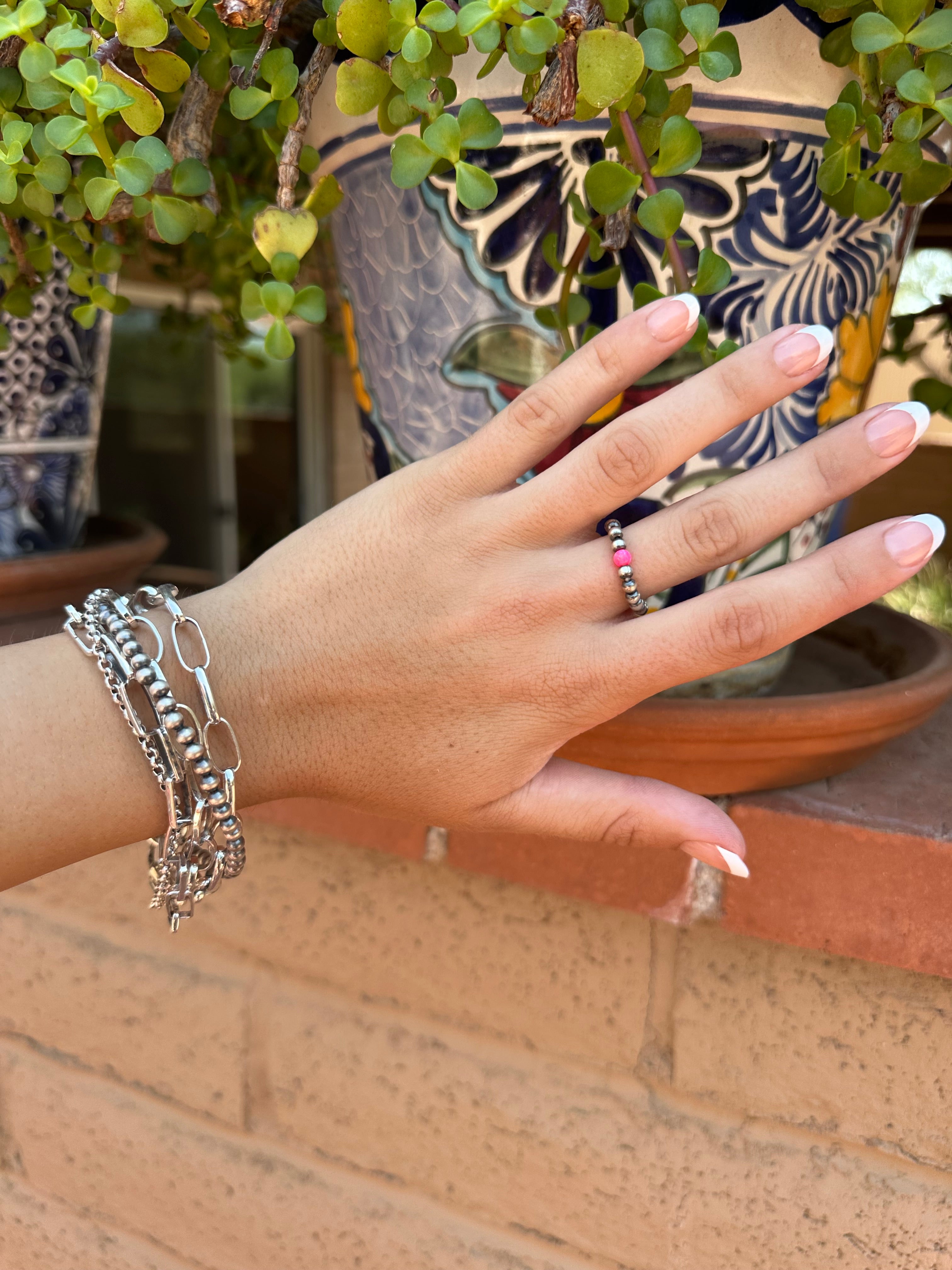 THE VENICE BAND Handmade Sterling Silver Pearl Style Beaded Stretch Ring