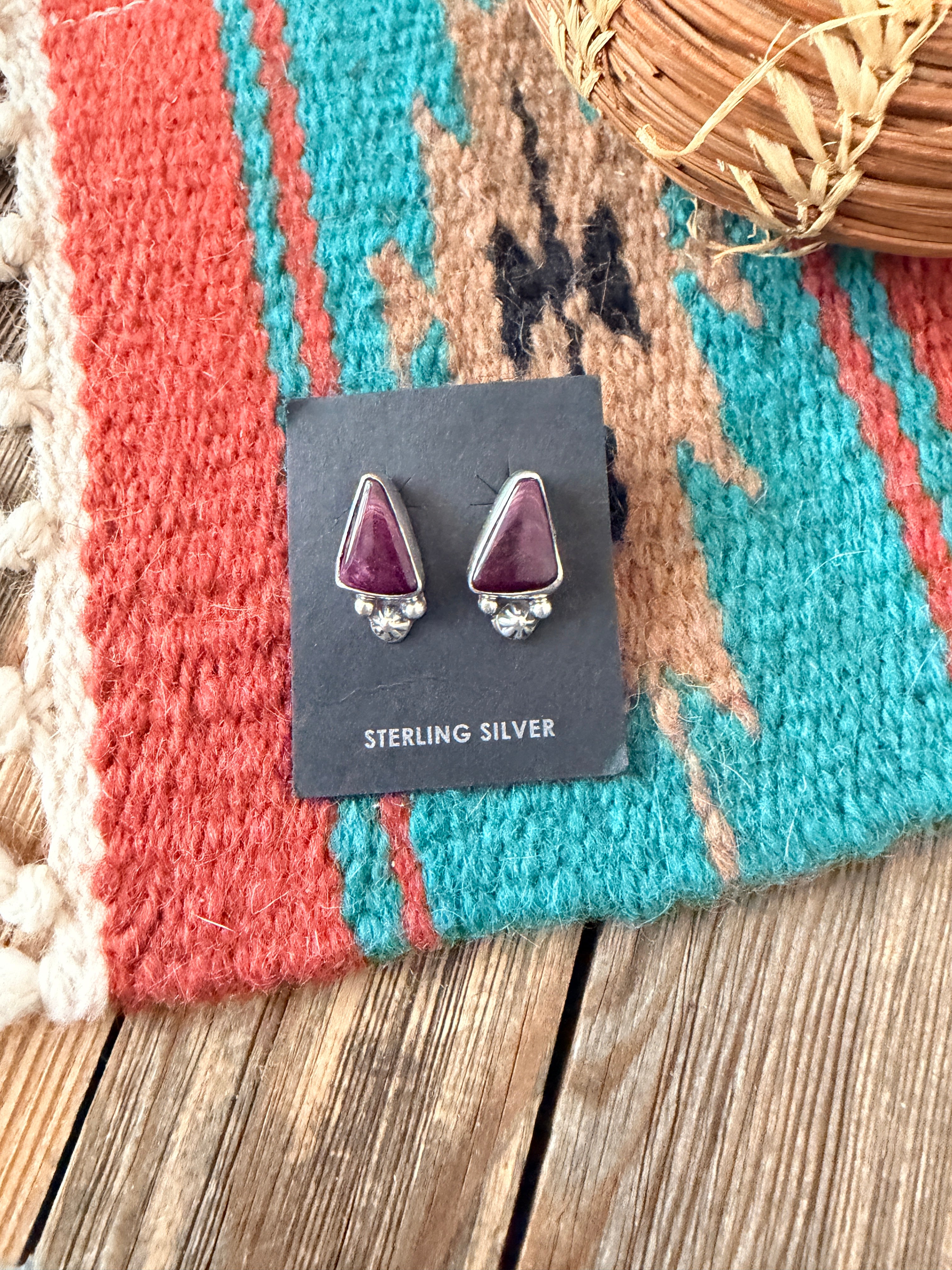 Handcrafted Purple Spiny & Sterling Silver Stud Earrings