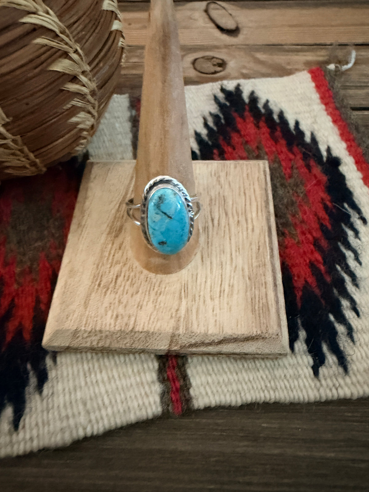 Handcrafted Turquoise & Sterling Silver Ring Size 9.75