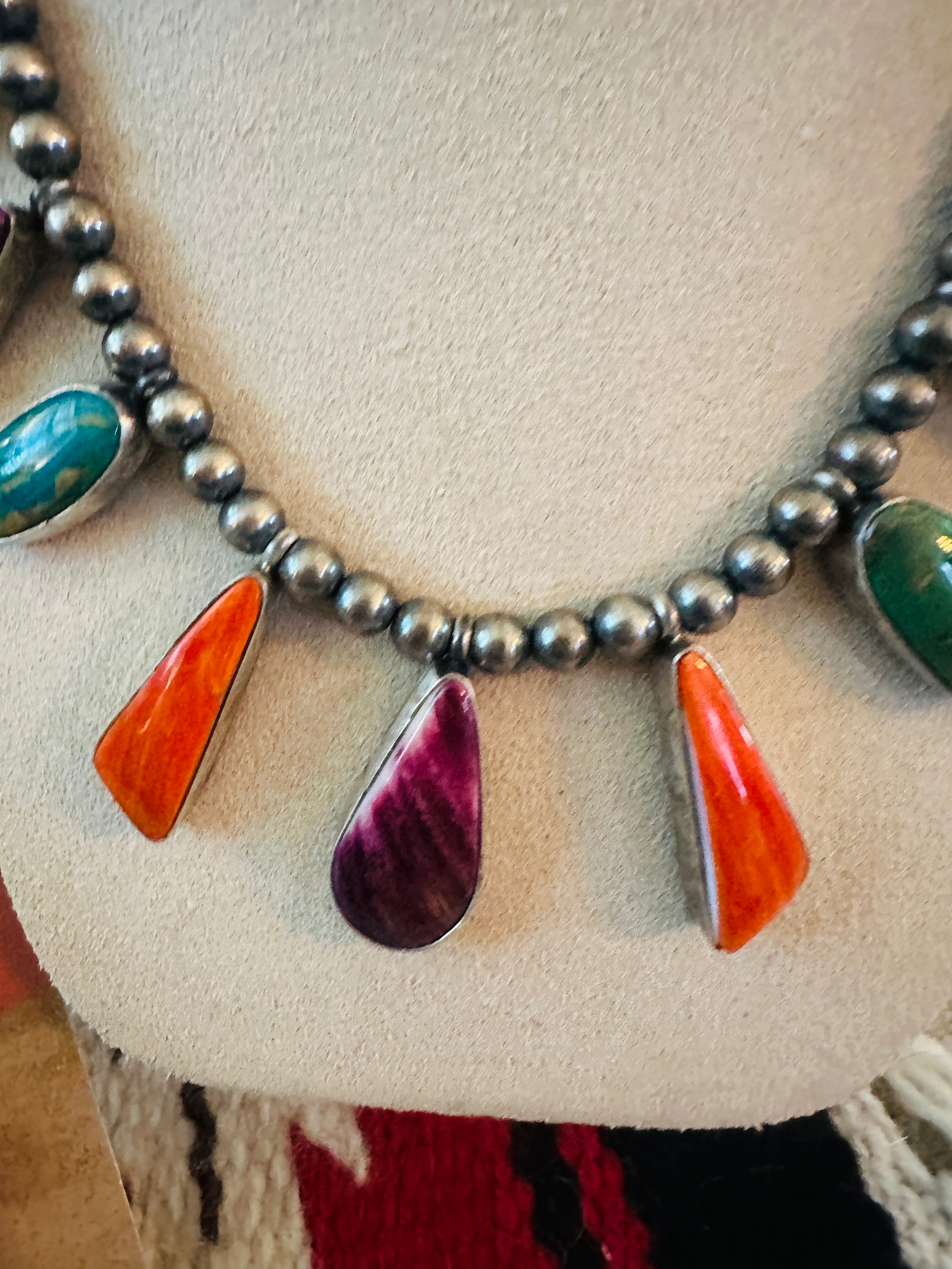 Handcrafted Spiny Oyster, Turquoise & Sterling Silver Necklace Set