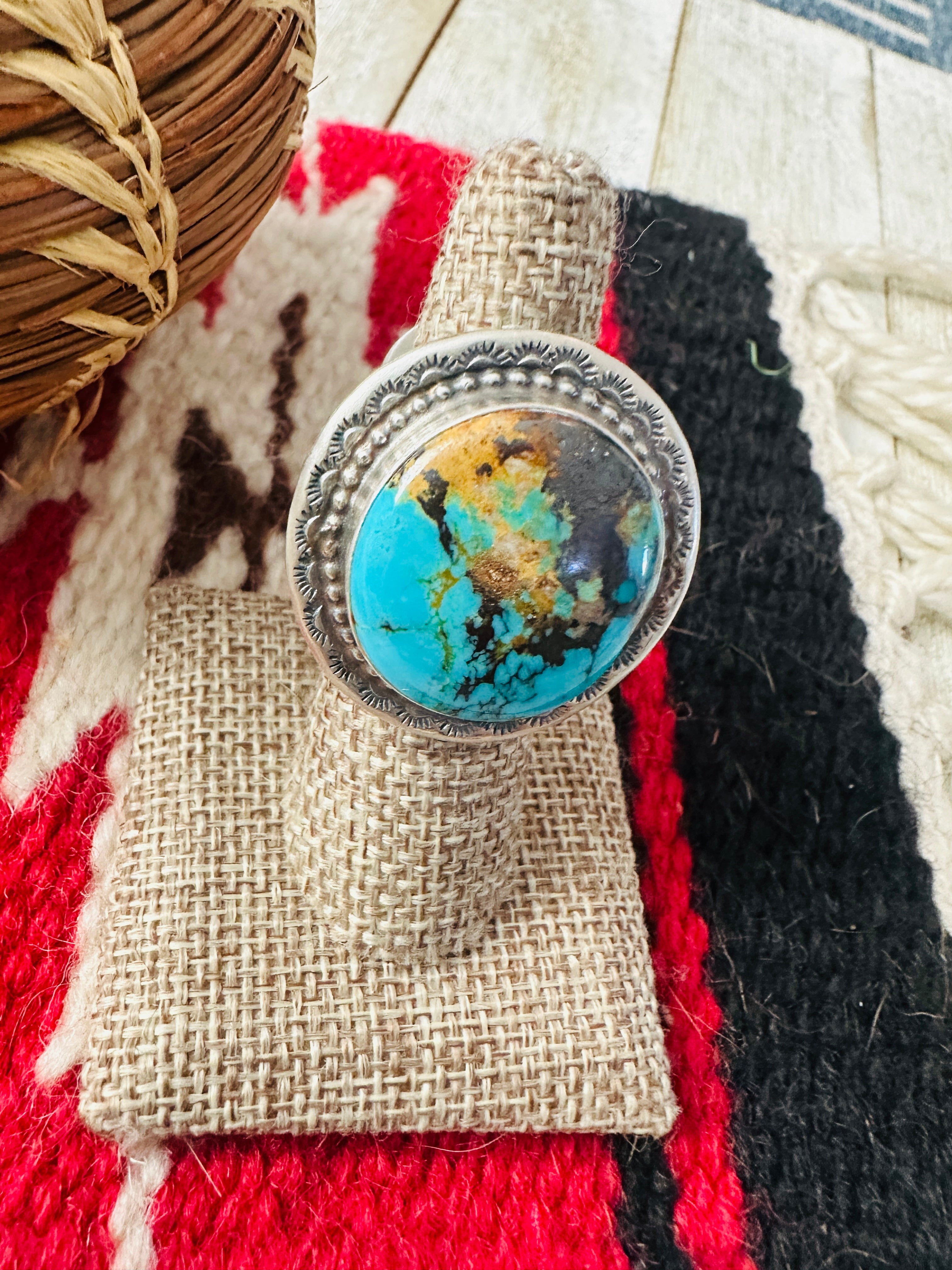 Handcrafted Turquoise & Sterling Silver Ring Size 7