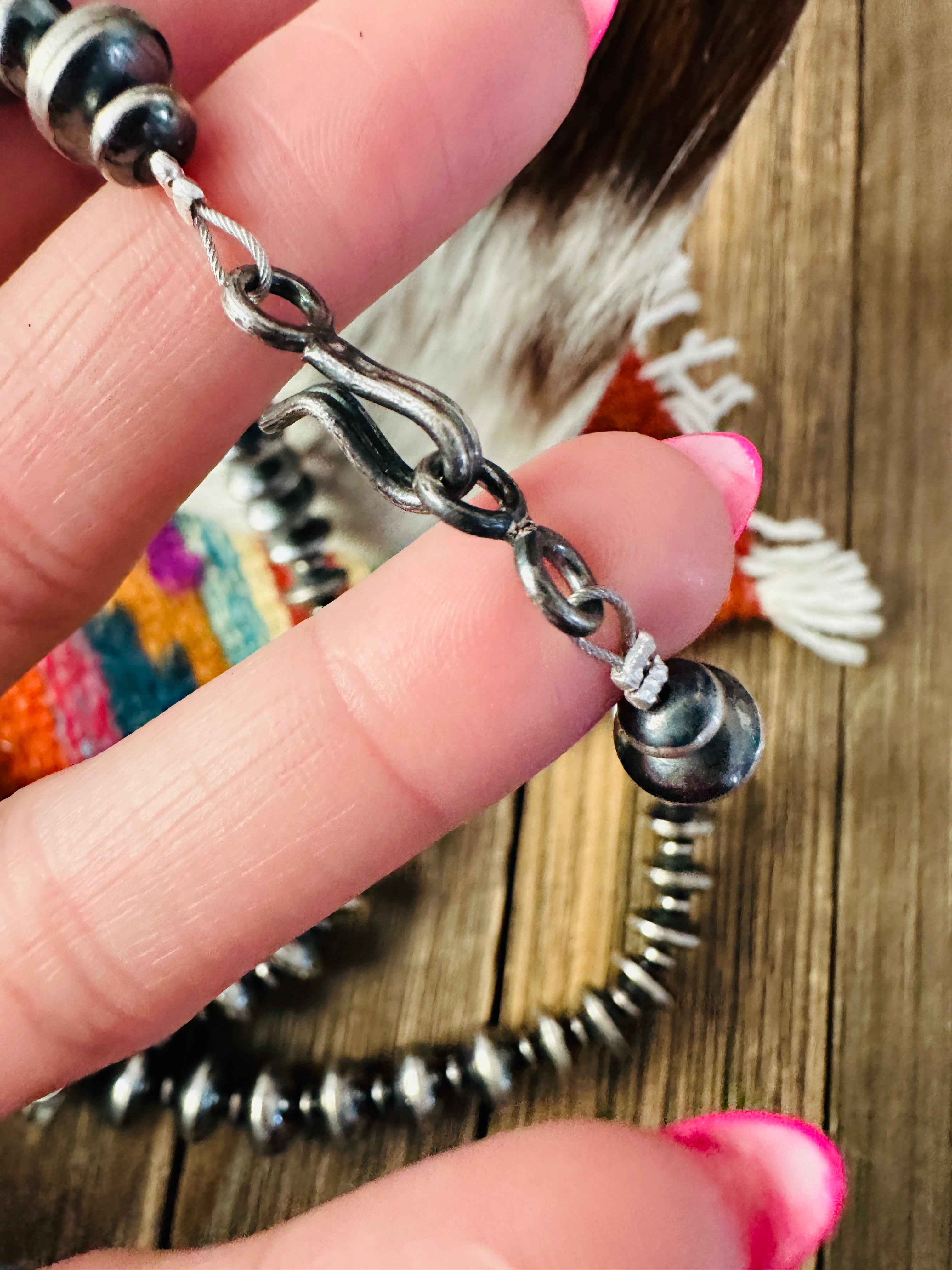 Handcrafted Turquoise & Sterling Silver Beaded Double Sided Jacla Necklace