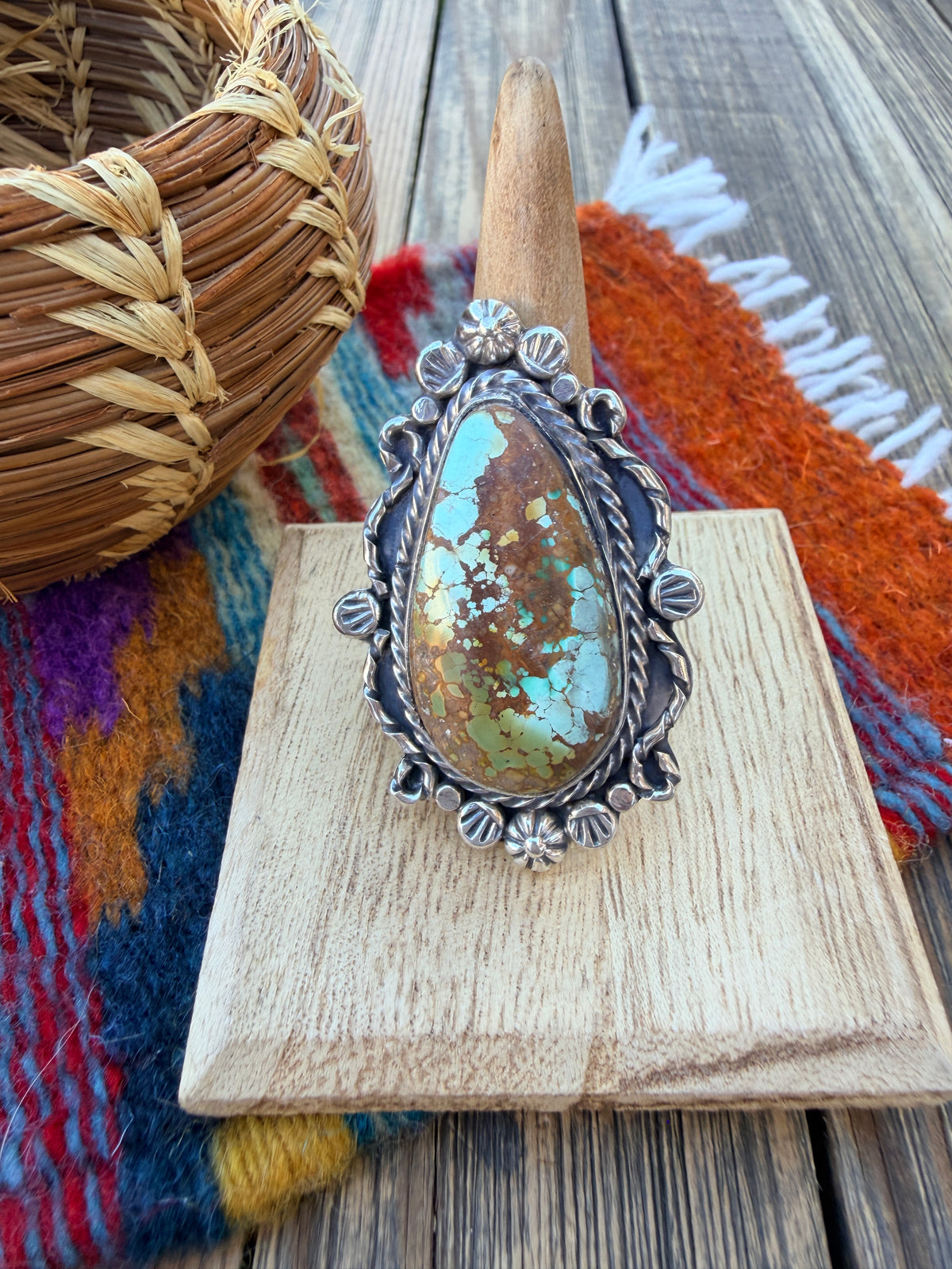 Handcrafted Royston Turquoise & Sterling Silver Ring 8.75 by Rosella Paxson
