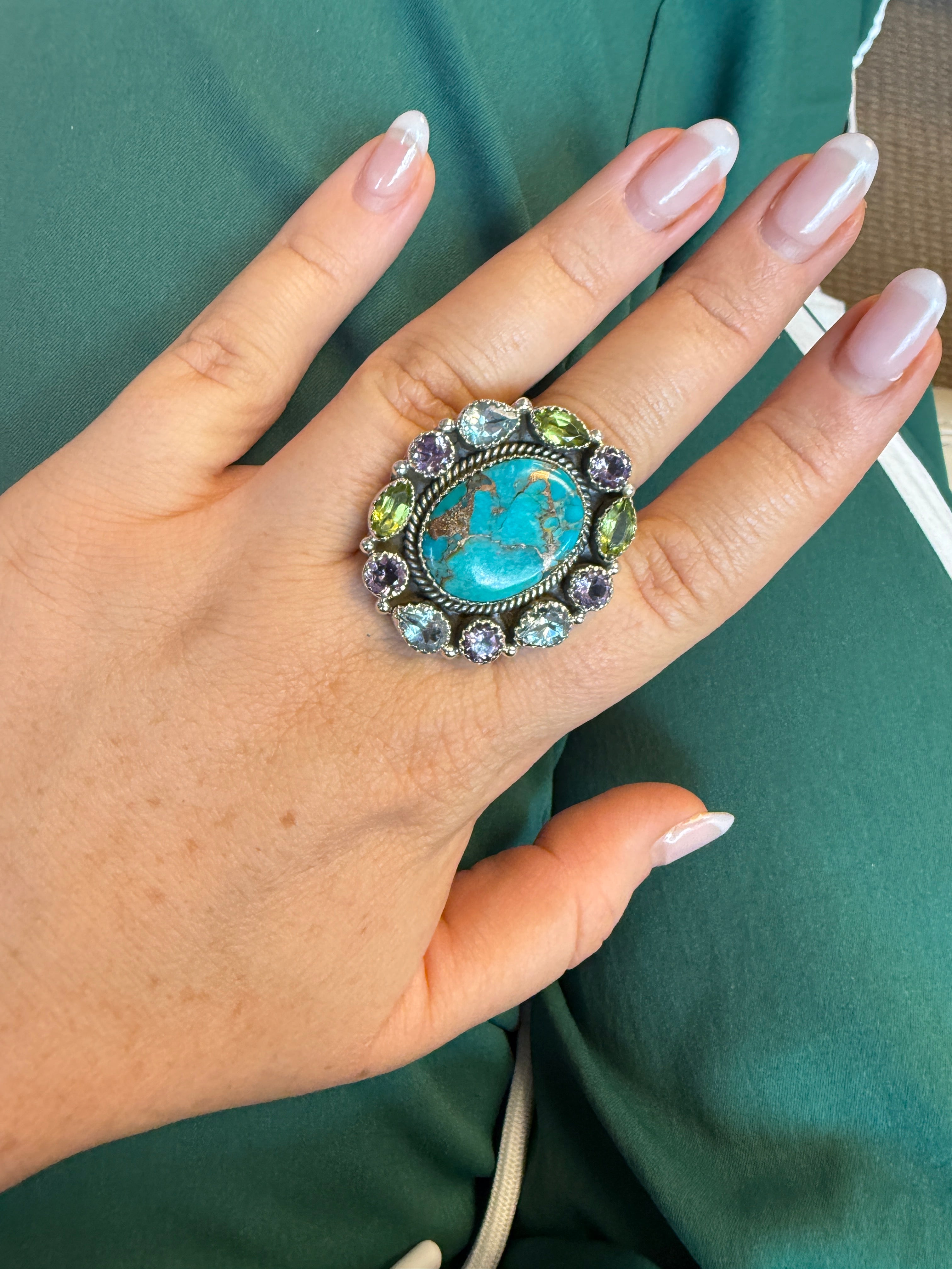 Handmade Adjustable Multi Stone Sterling Silver Ring