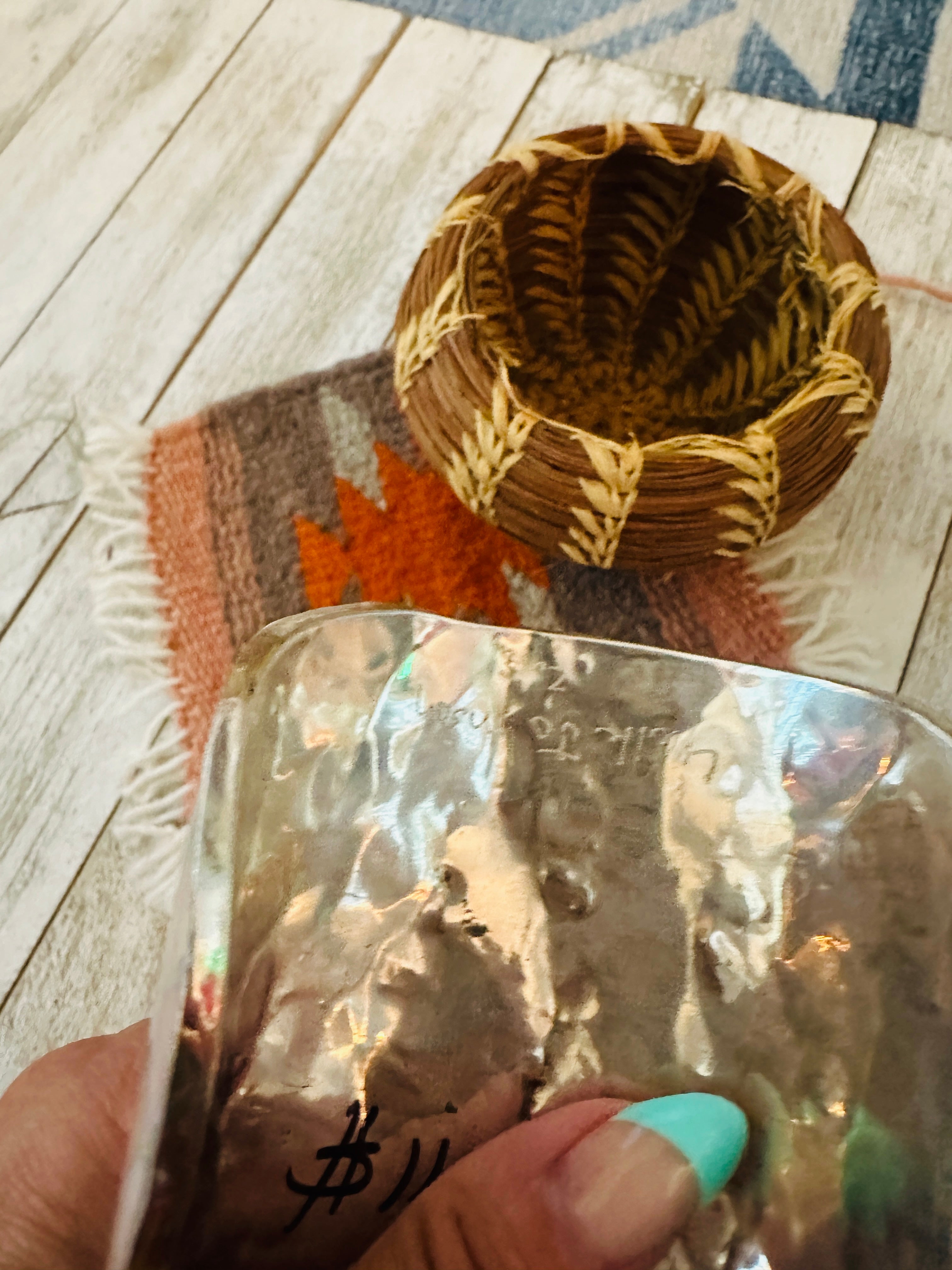 Handcrafted Sterling Silver & Mother of Pearl Inlay Cuff Bracelet D