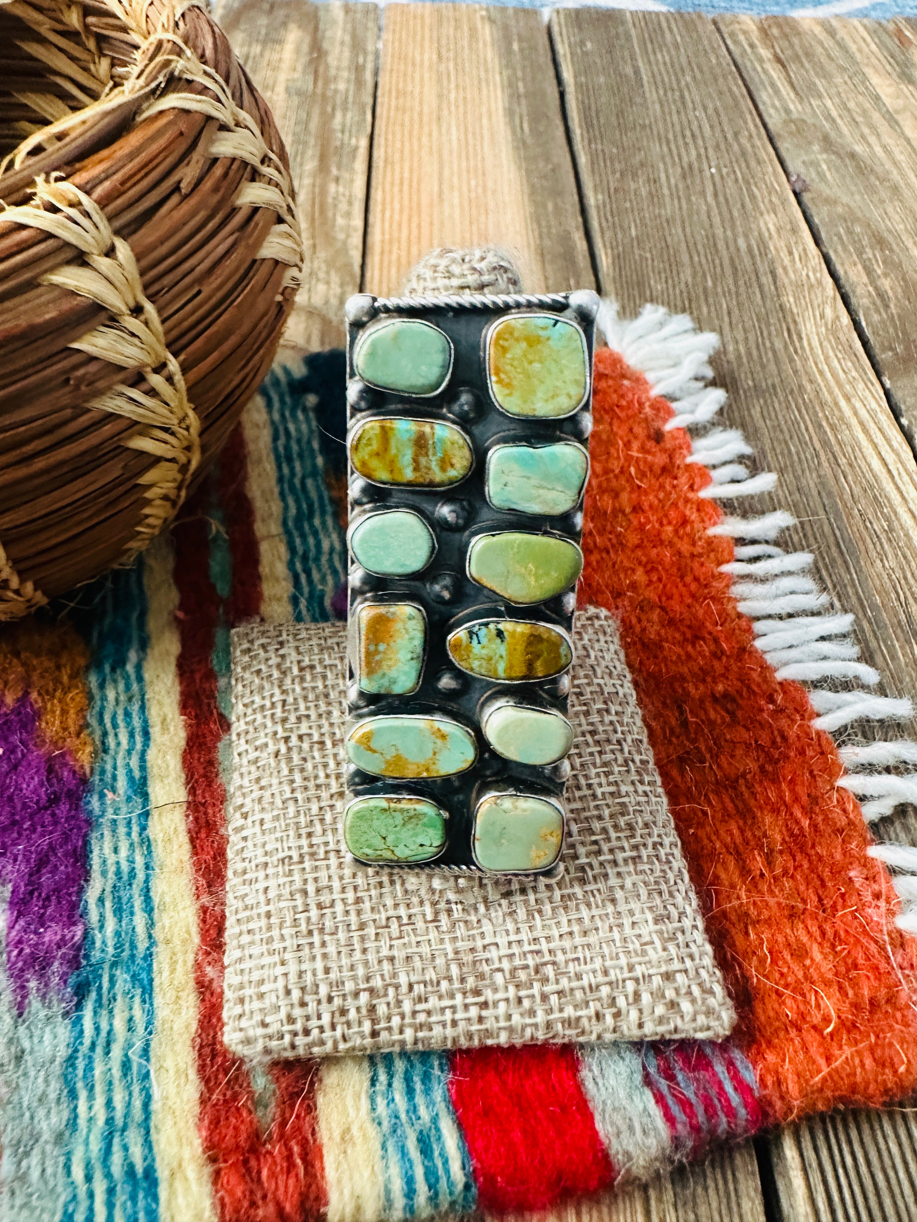 Handcrafted Royston Turquoise Sterling Silver Cluster Adjustable Ring by Jacqueline Silver